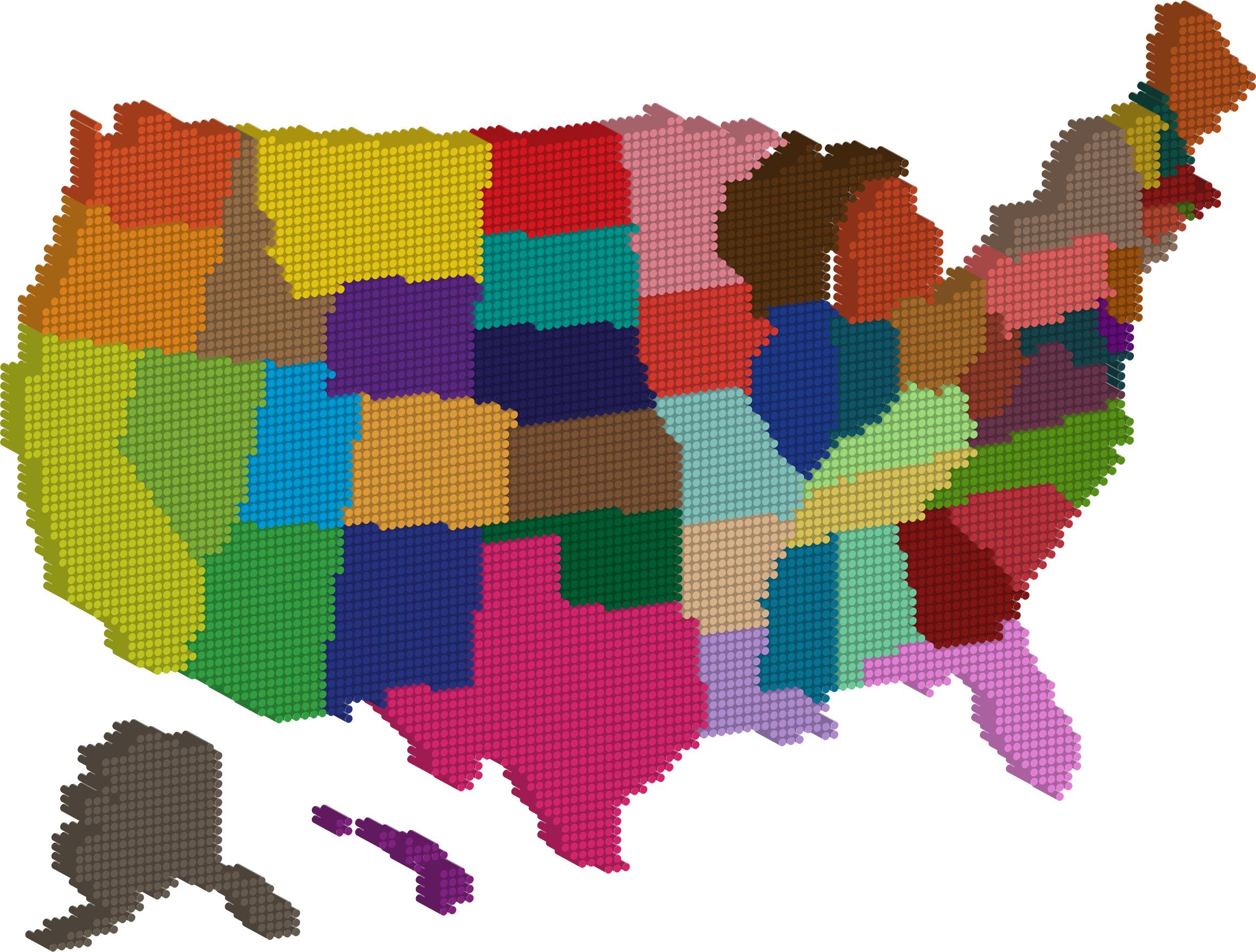 3D Multicolored United States Map Dots png