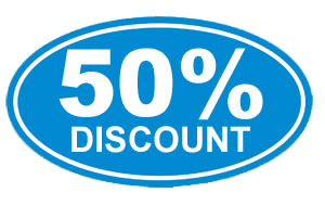 50% Discount Blue Sticker icons