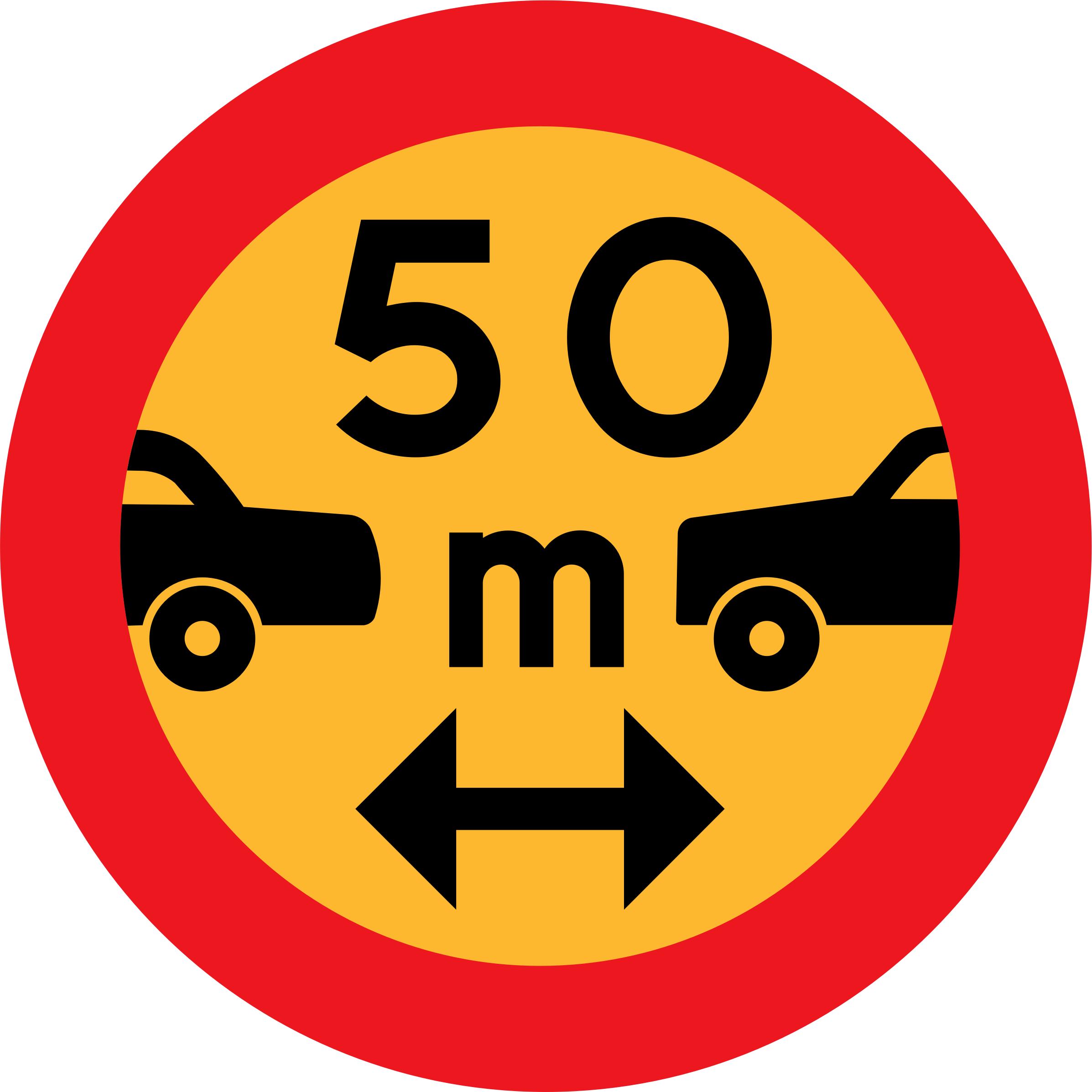 50m between cars sign png
