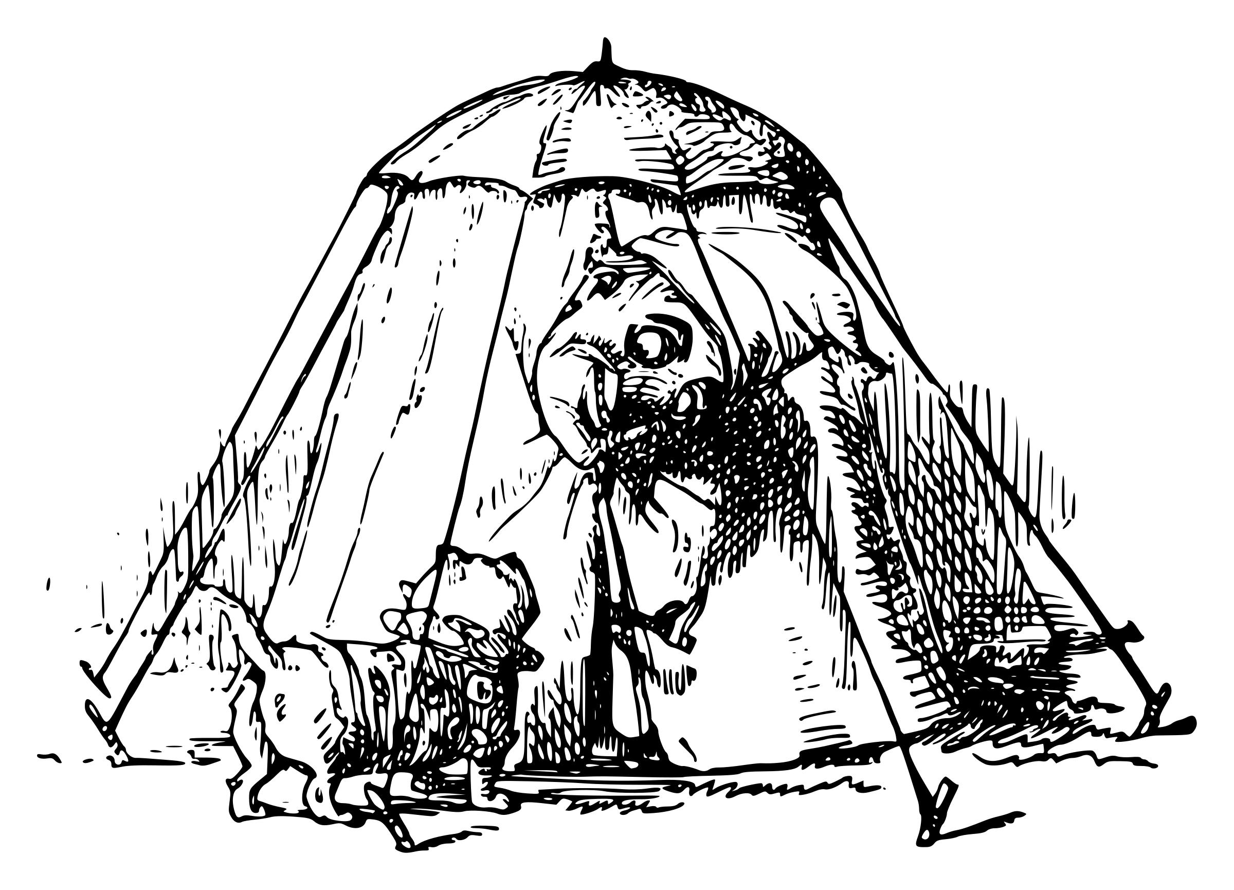 A clown in a tent with clown-dog png