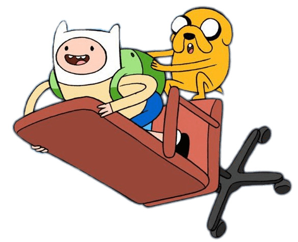 Adventure Time Finn and Jake Flying Around on A Desk Chair png