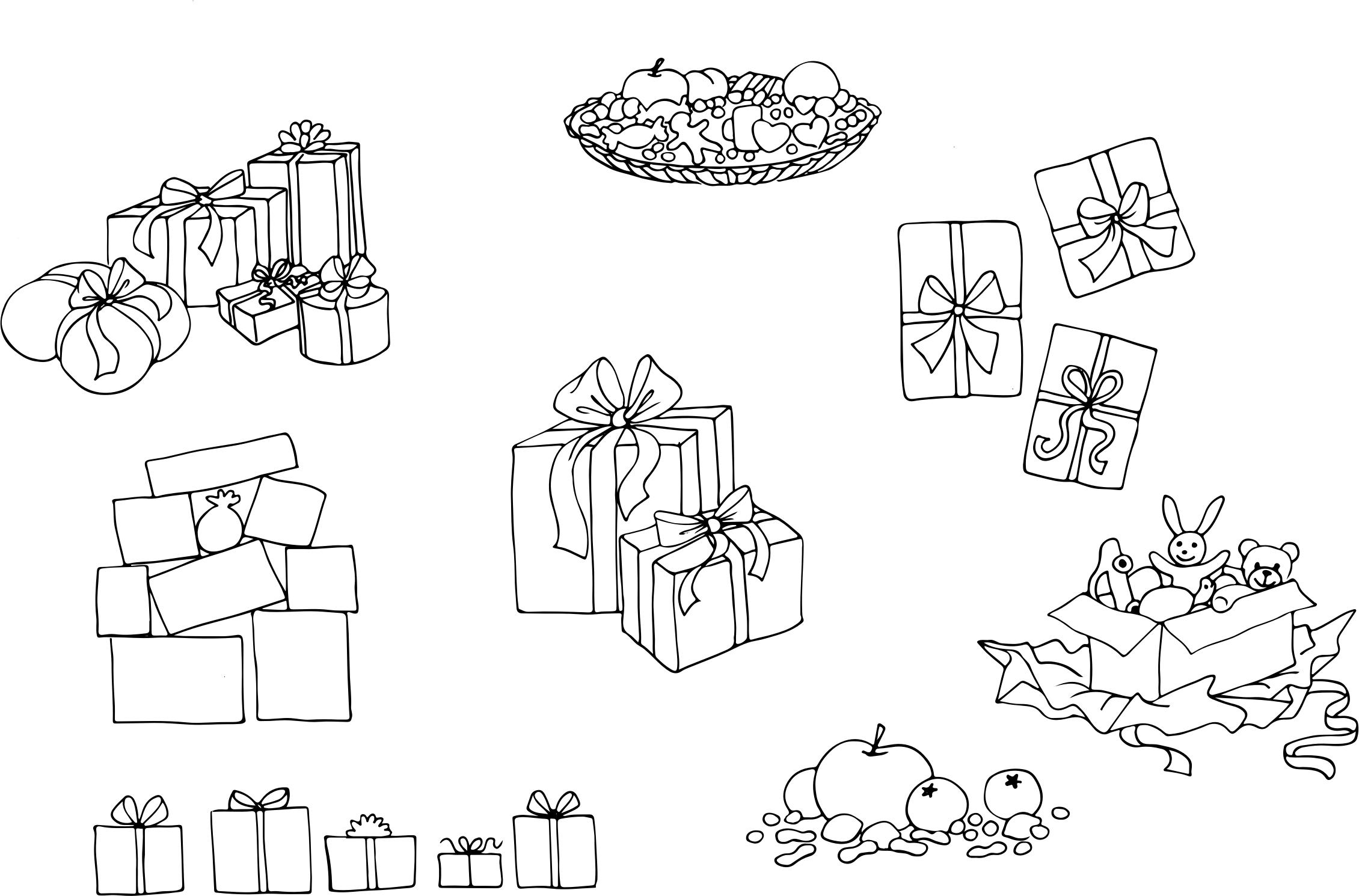 Assortment Of Gifts And Presents Line Art png