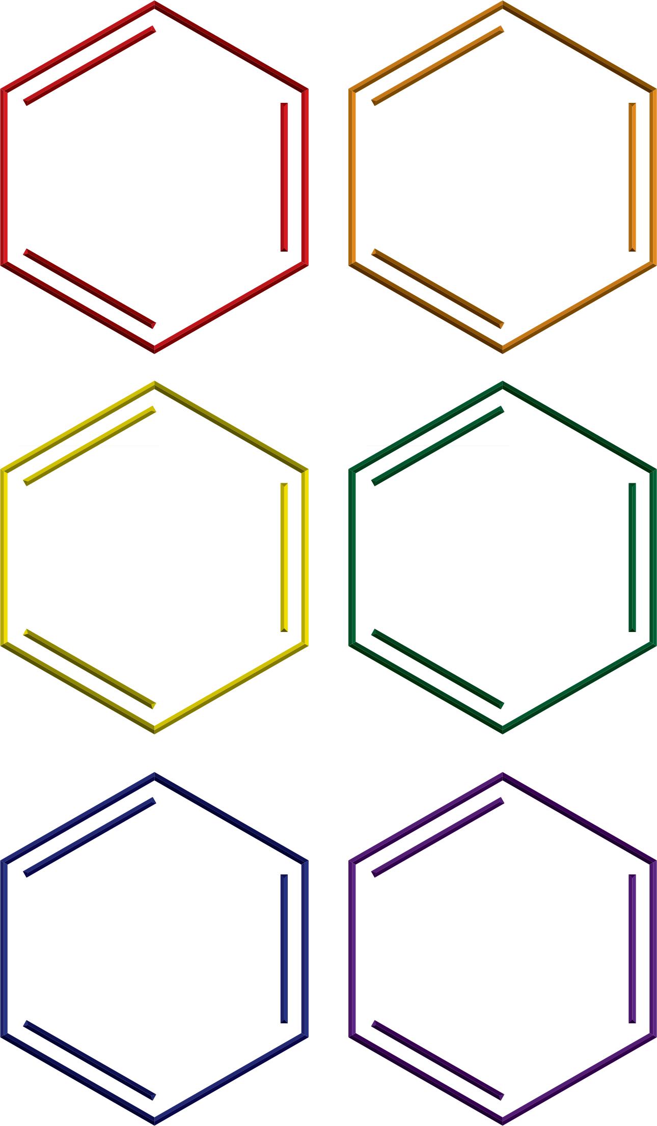 Benzene rings in rainbow colors png