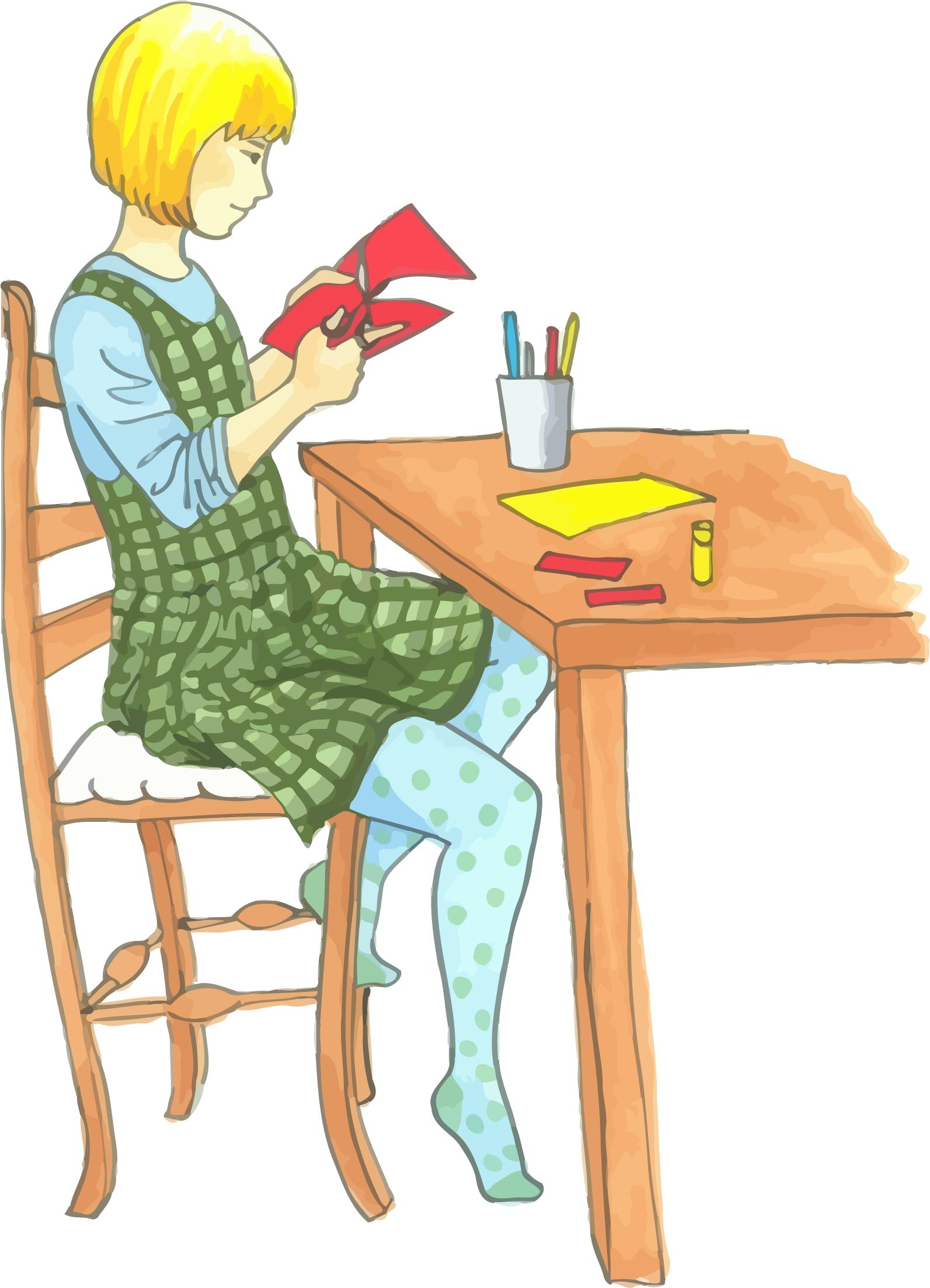 Blonde Girl Doing Crafts At A Table PNG icons