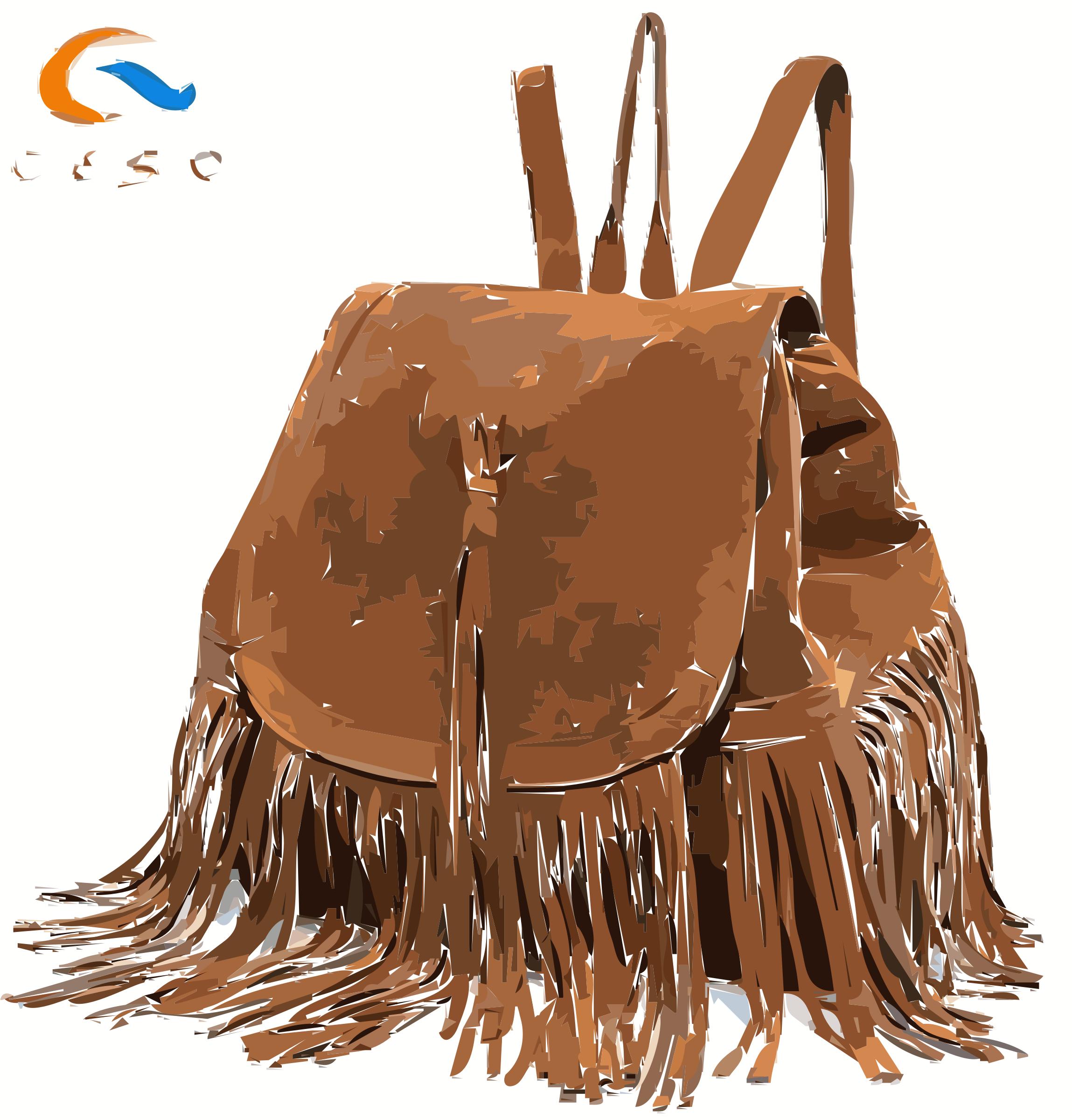 Brown Leather Tassled Bag with Logo png