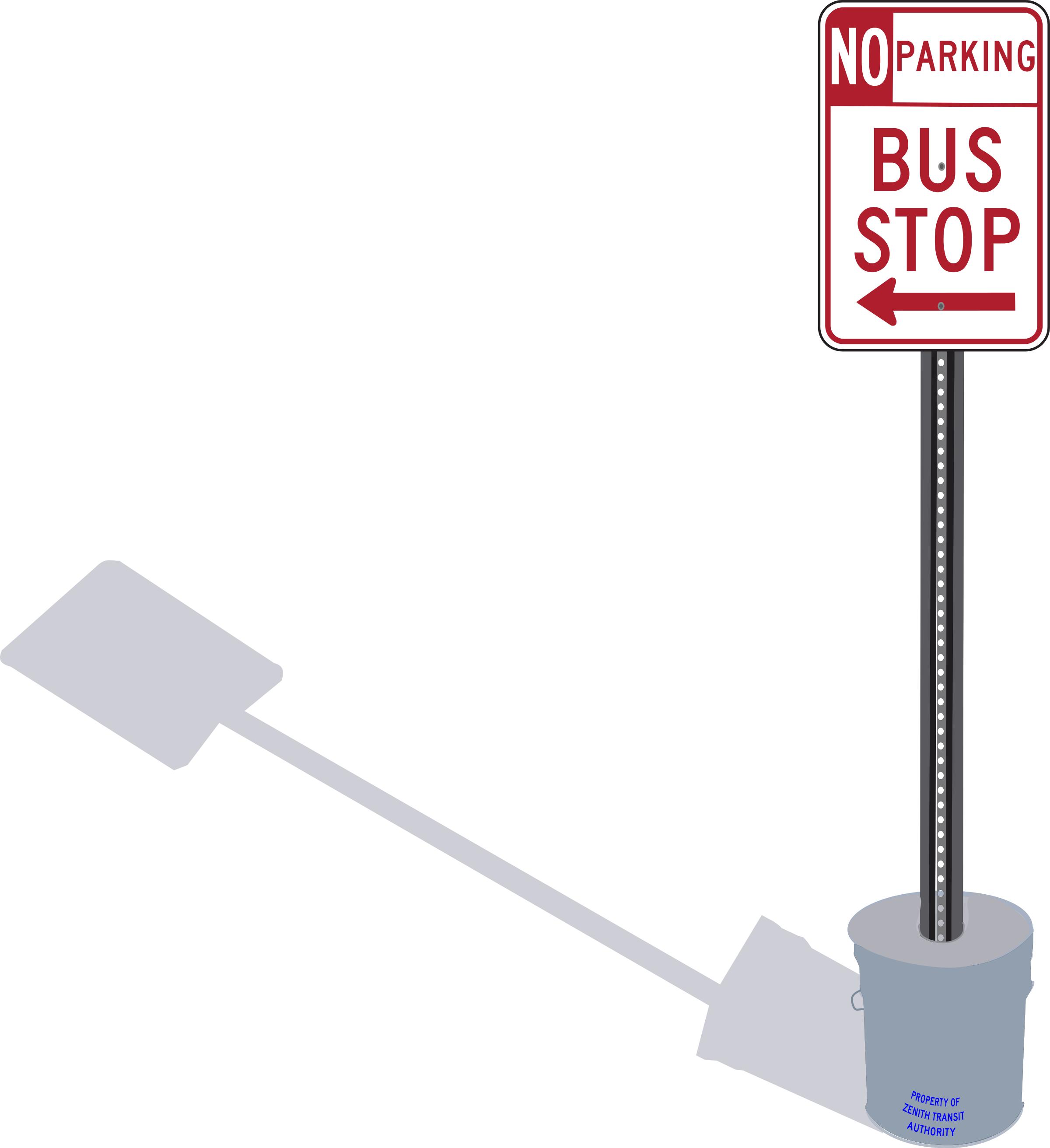 Bus Stop sign in cement pail with shadow png