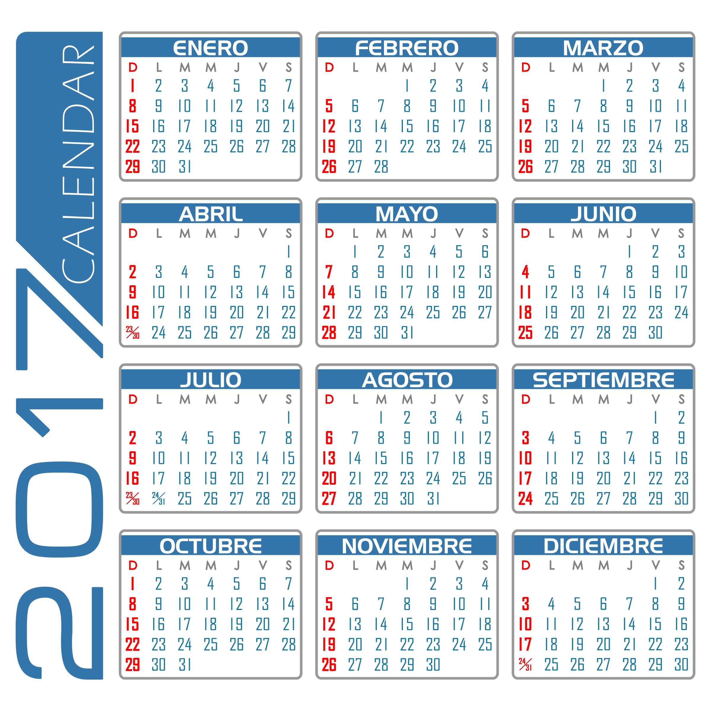 Calendario 2017 – Español (Blanco y Azul) png