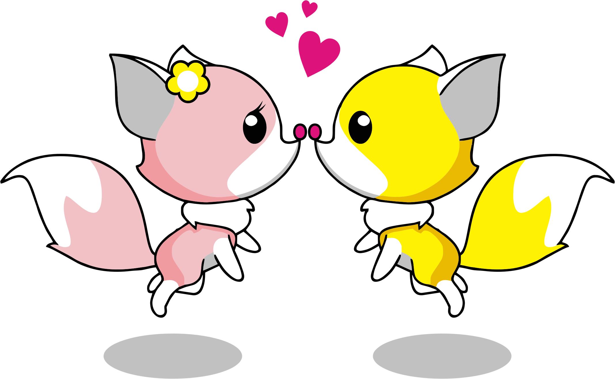 Cartoon Foxes Romantic Couple png