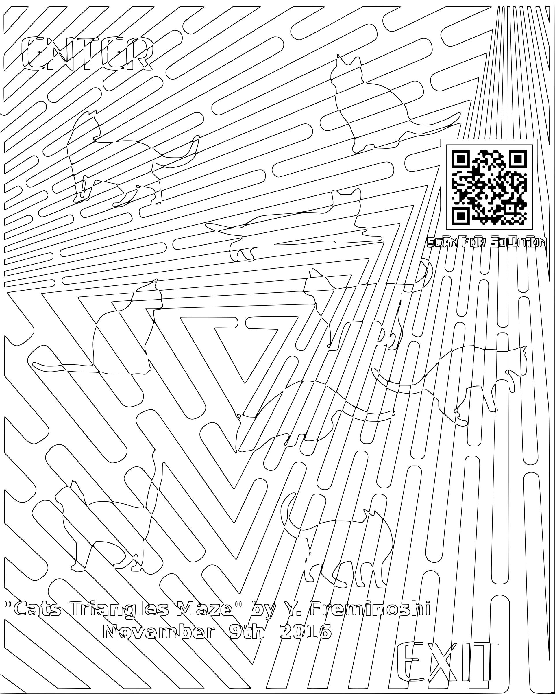 Cats Triangle Maze Coloring Page png