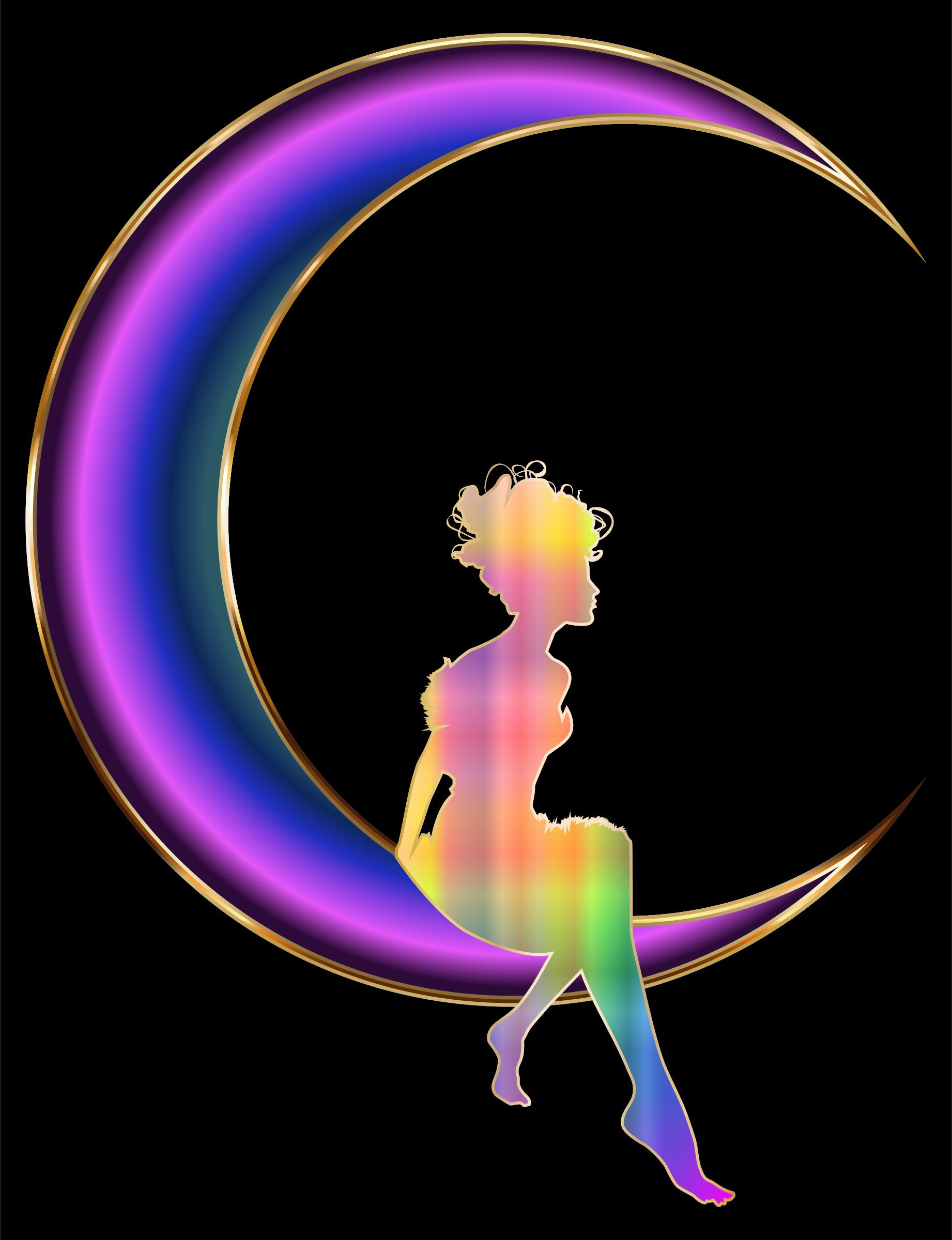 Chromatic Fairy Sitting On Crescent Moon png