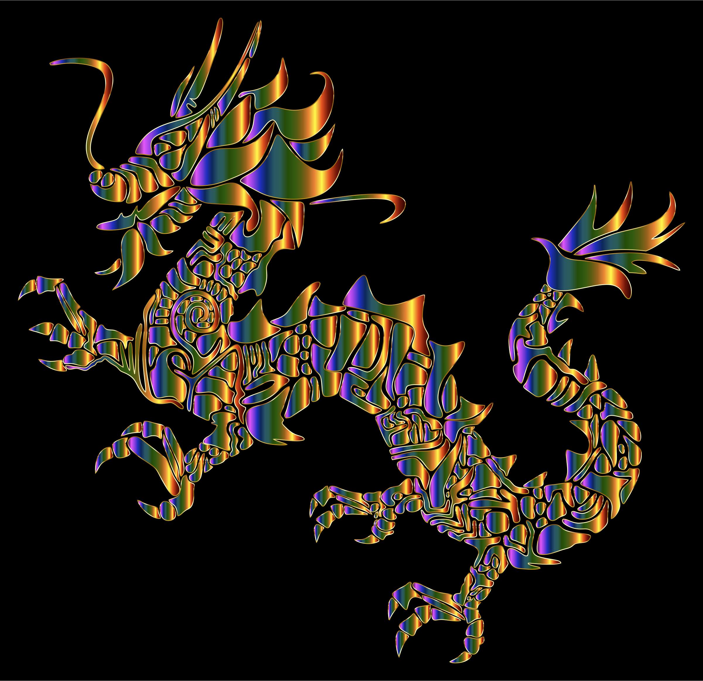 Chromatic Tribal Asian Dragon Silhouette png