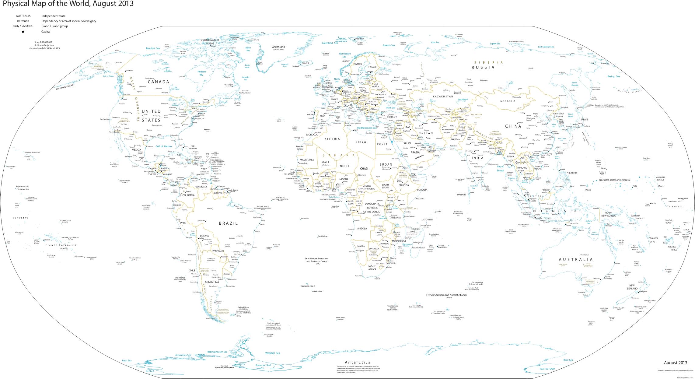 CIA World Fact Book Physical World Map 2013 icons