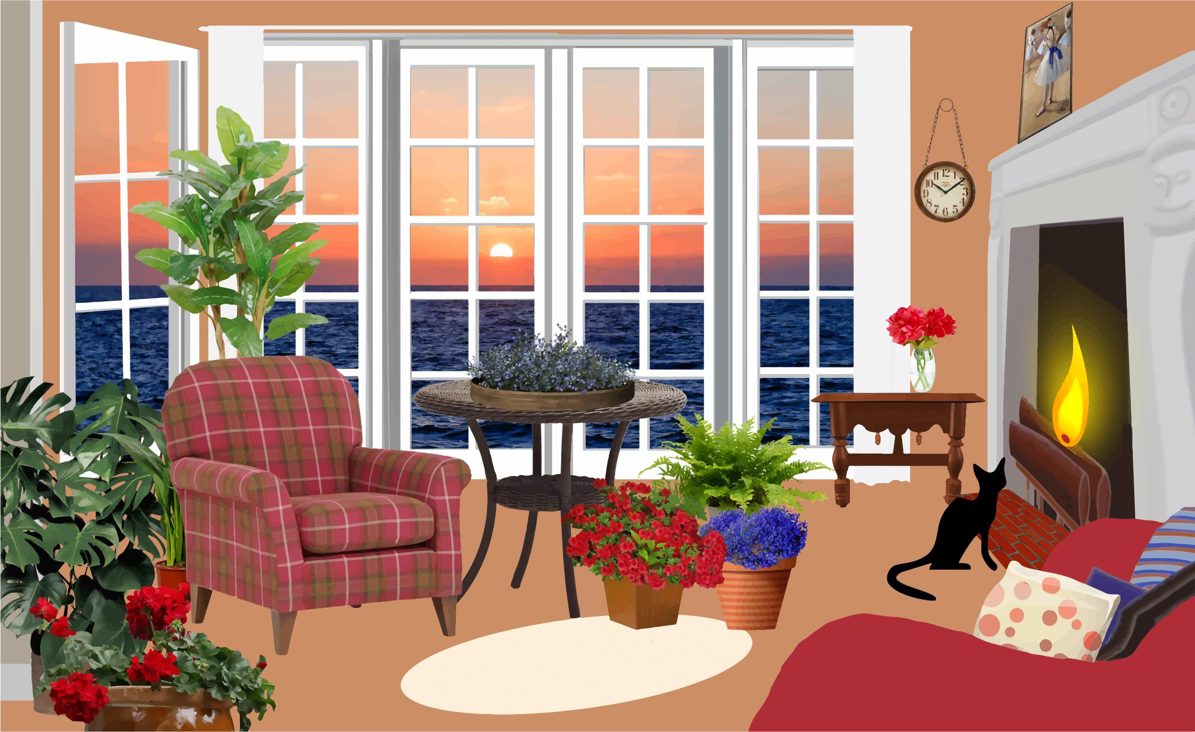 Fictional Living Room With An Ocean View icons