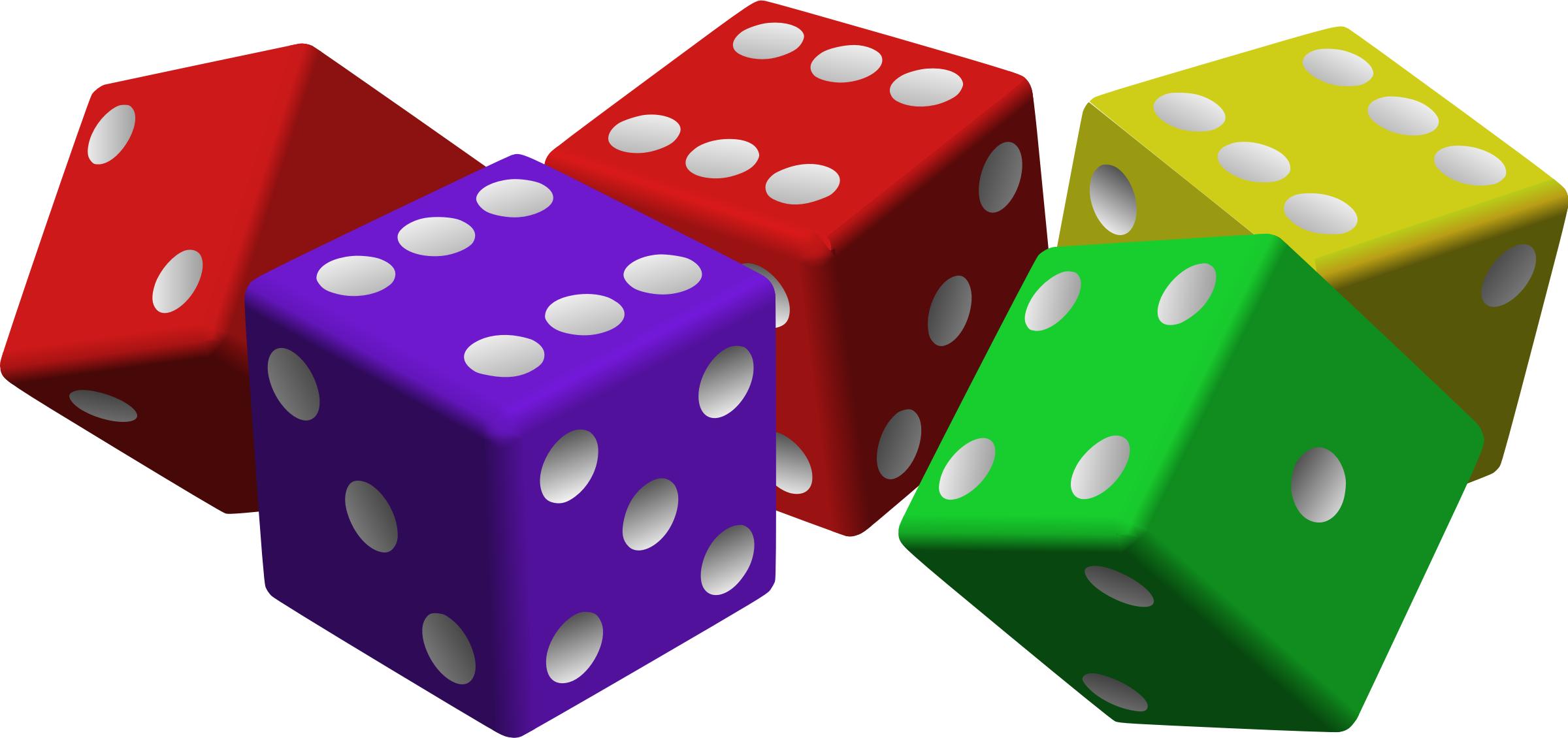 five colored dice PNG icons