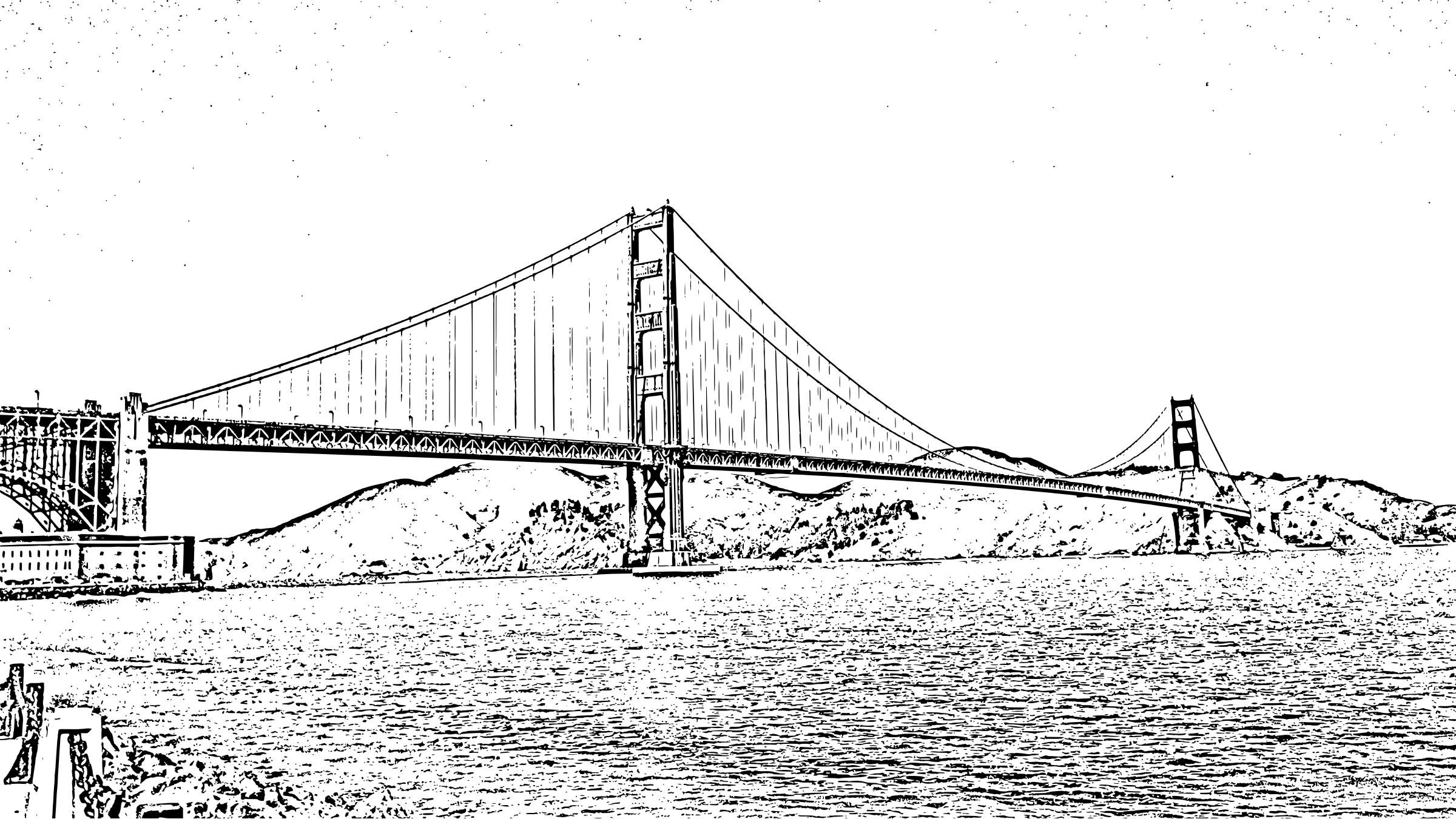 Golden Gate Bridge Woodcut png
