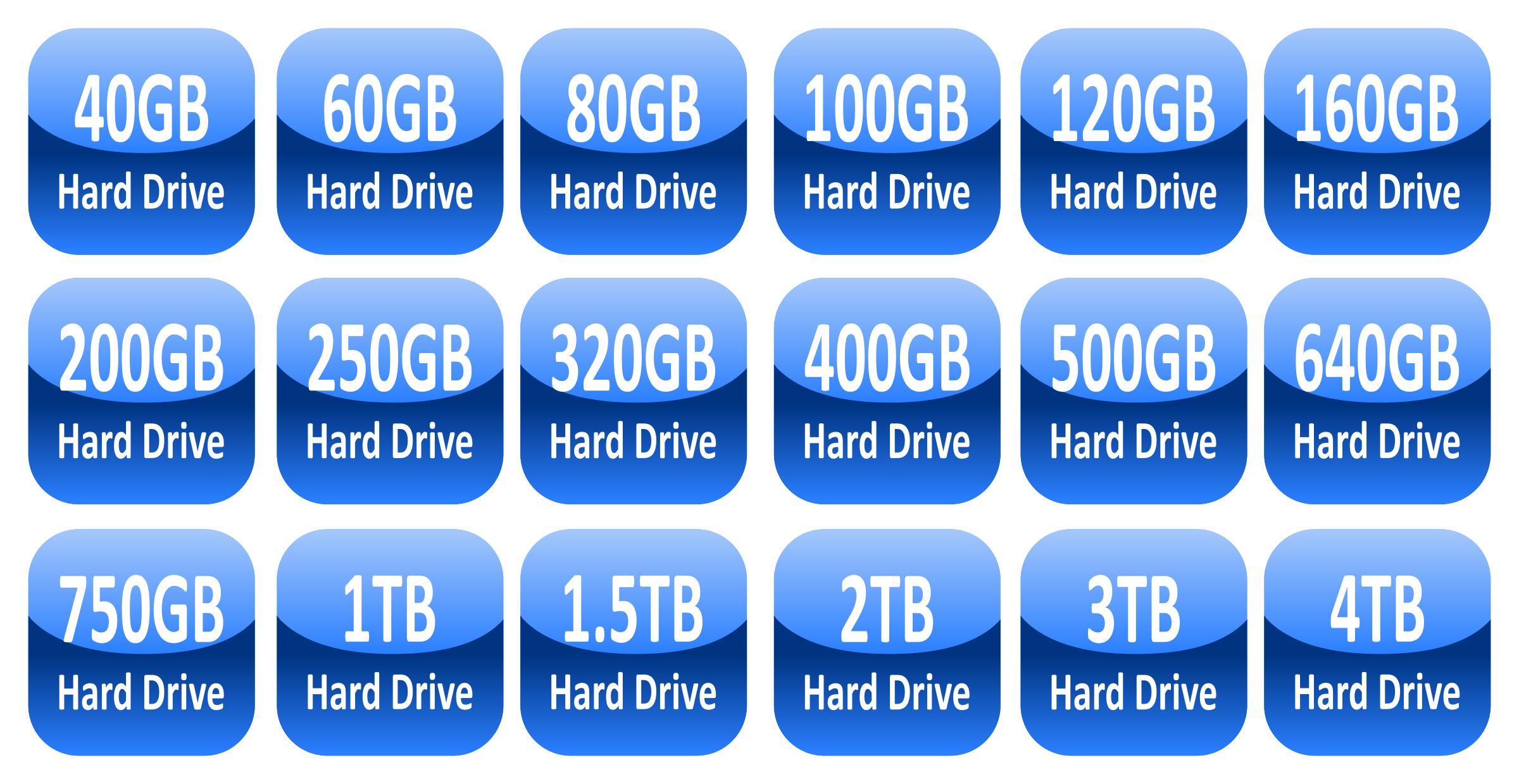 Hard drive capacity icons icons