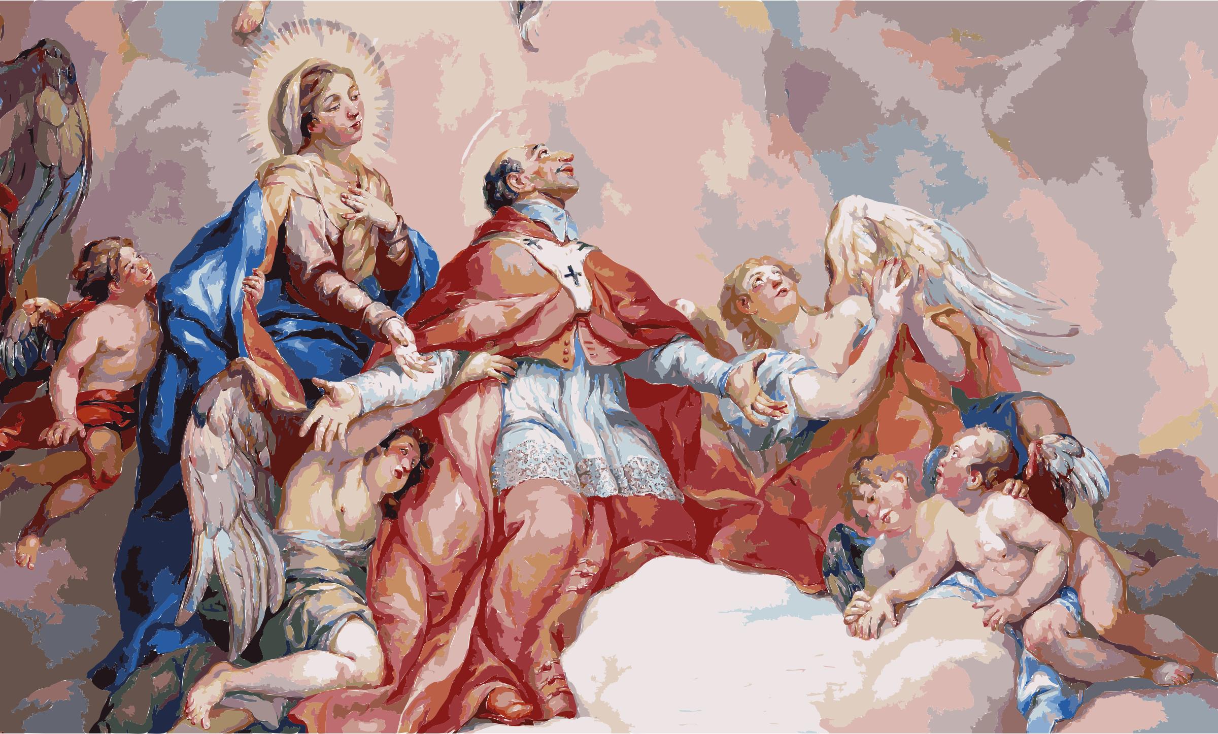 Intercession of Charles Borromeo supported by the Virgin Mary - Detail Rottmayr Fresco - Karlskirche - Vienna png