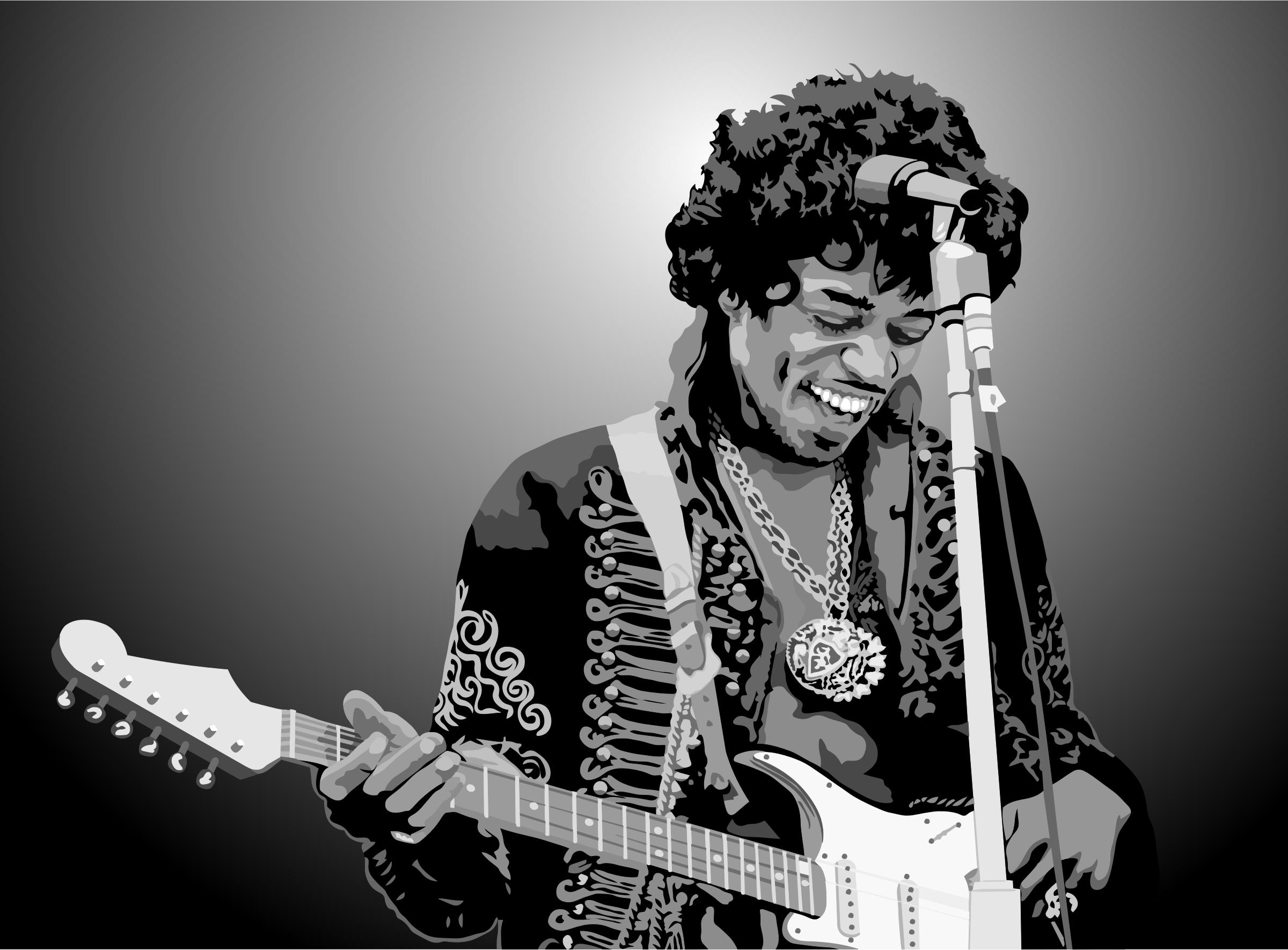 Jimi Hendrix Portrait With Original Background png