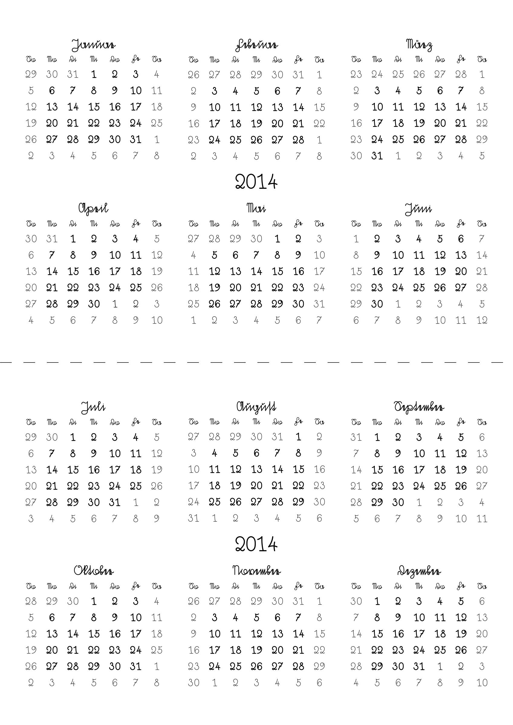 Kalender 2014 zweiteilg faltbar in Kurrentschrift png