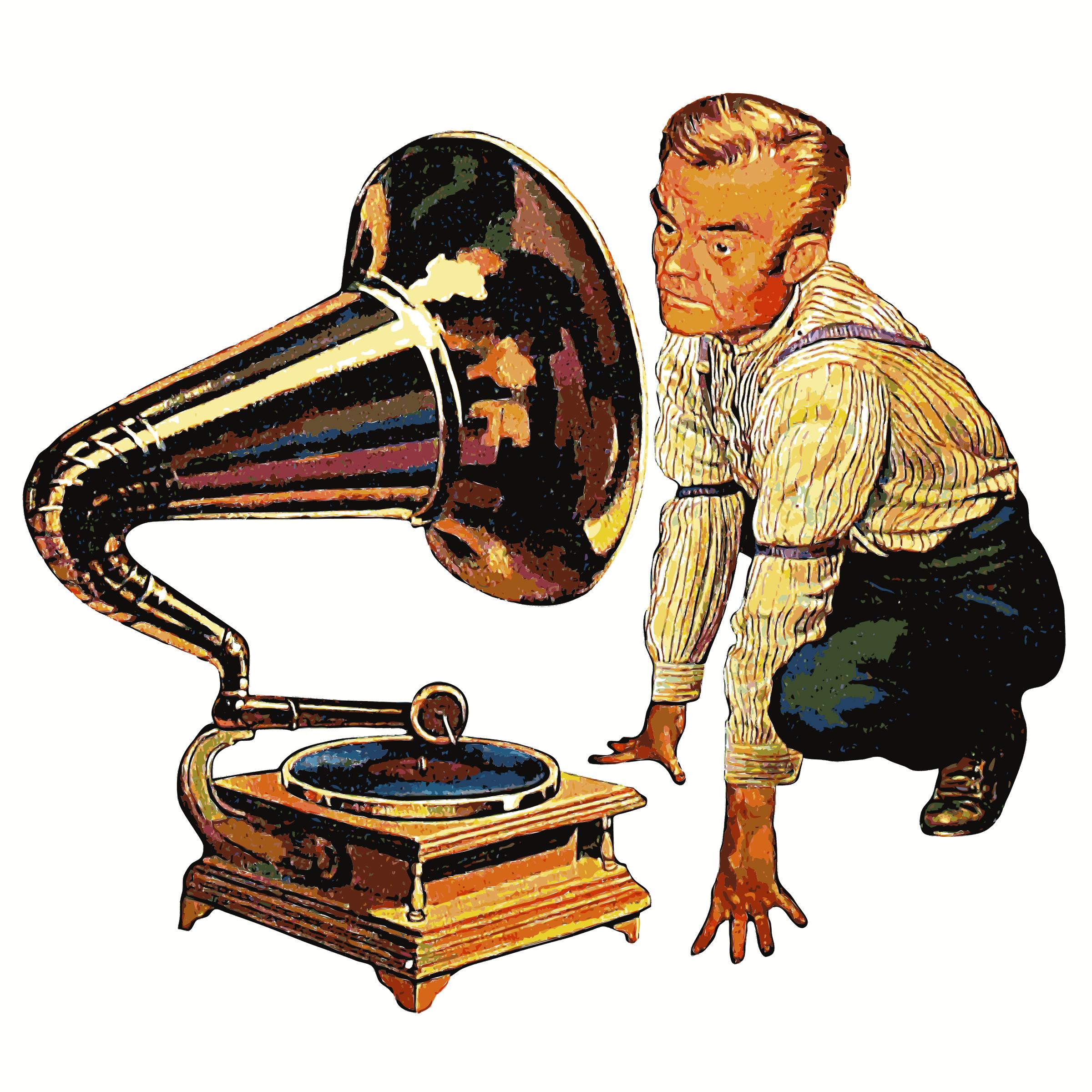 Man listening to Gramophone Detailed png