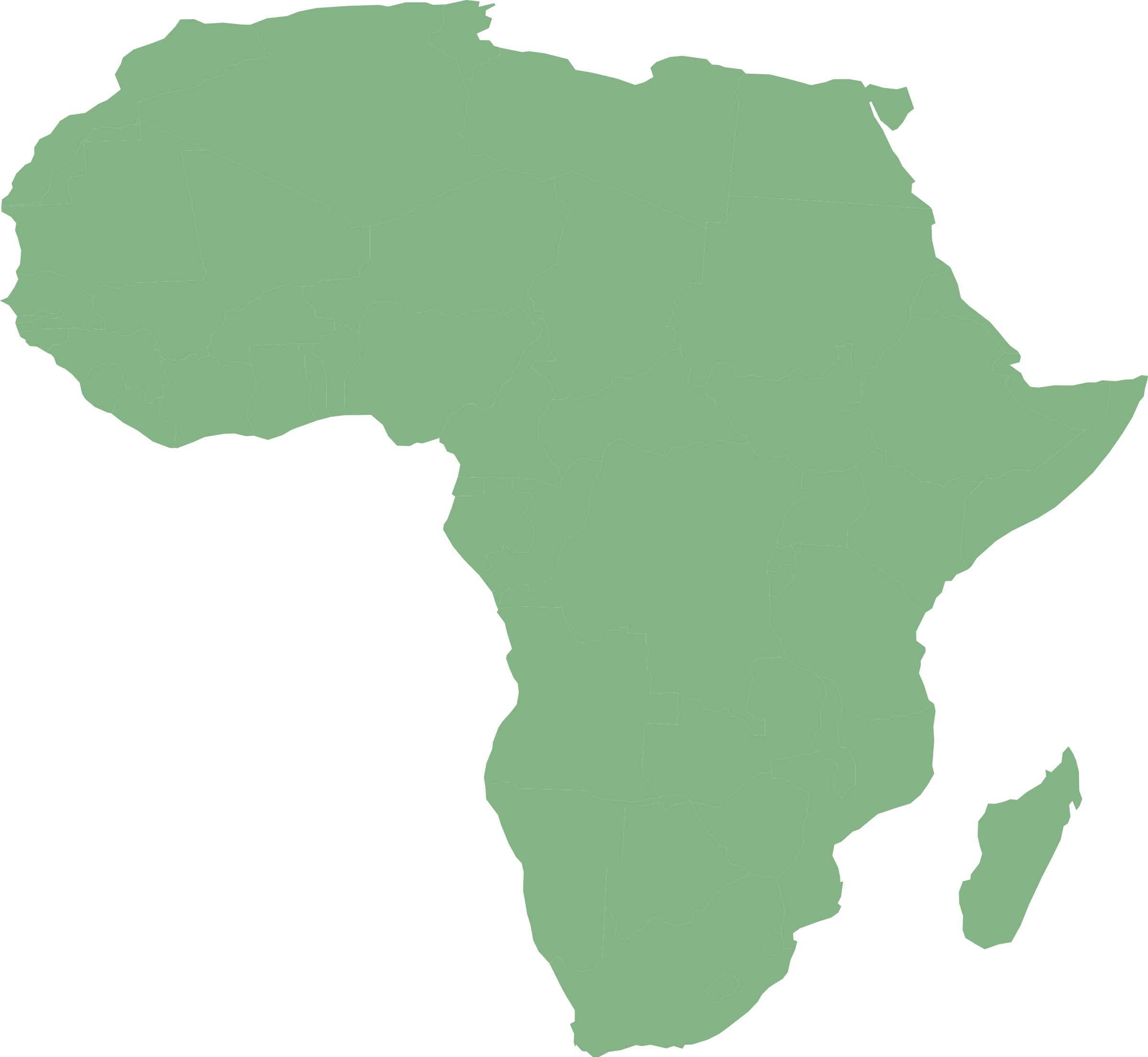 Map of Africa with countries in cylindrical equal area projection png