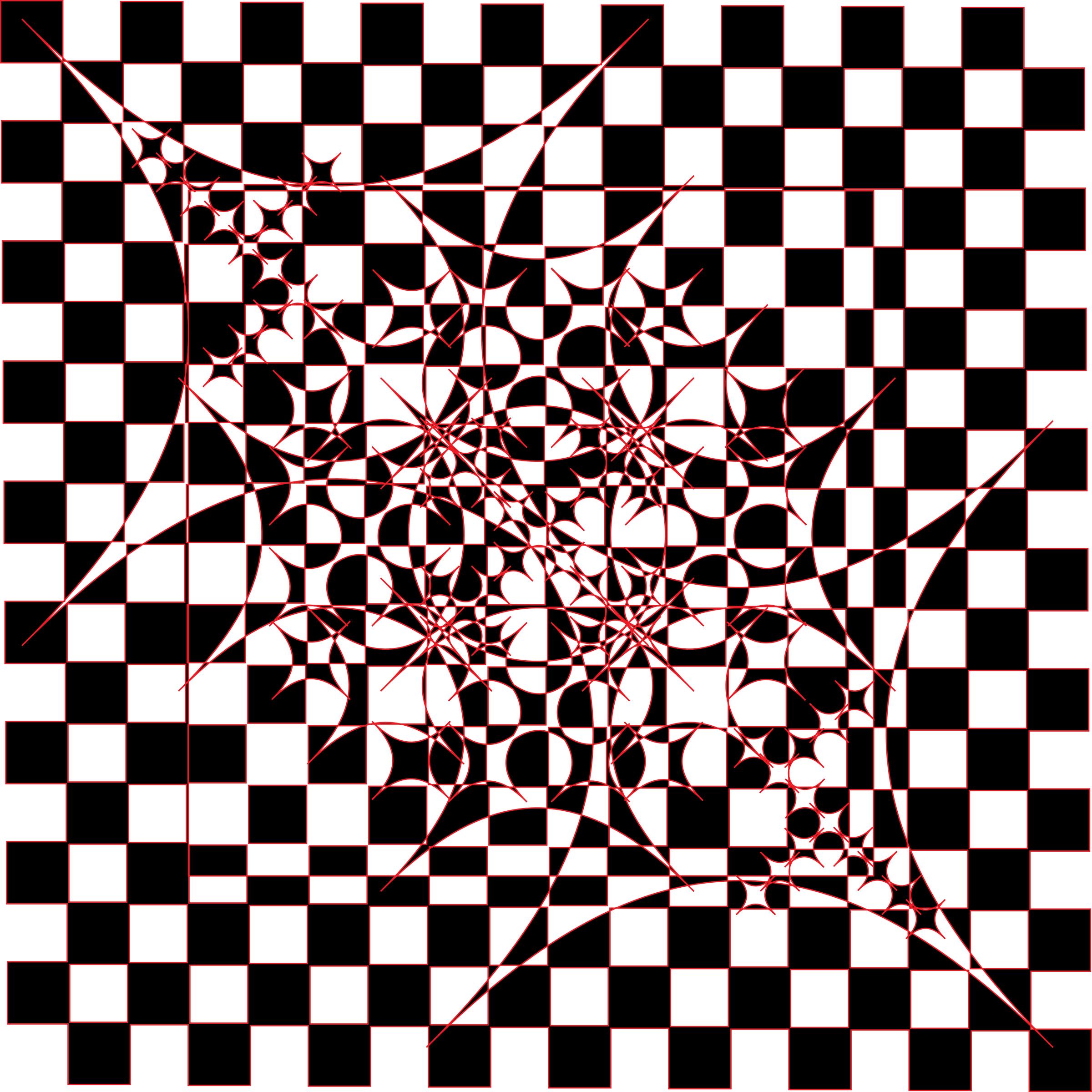 Modern Art Tile Checkered Black and White with Red outlines png
