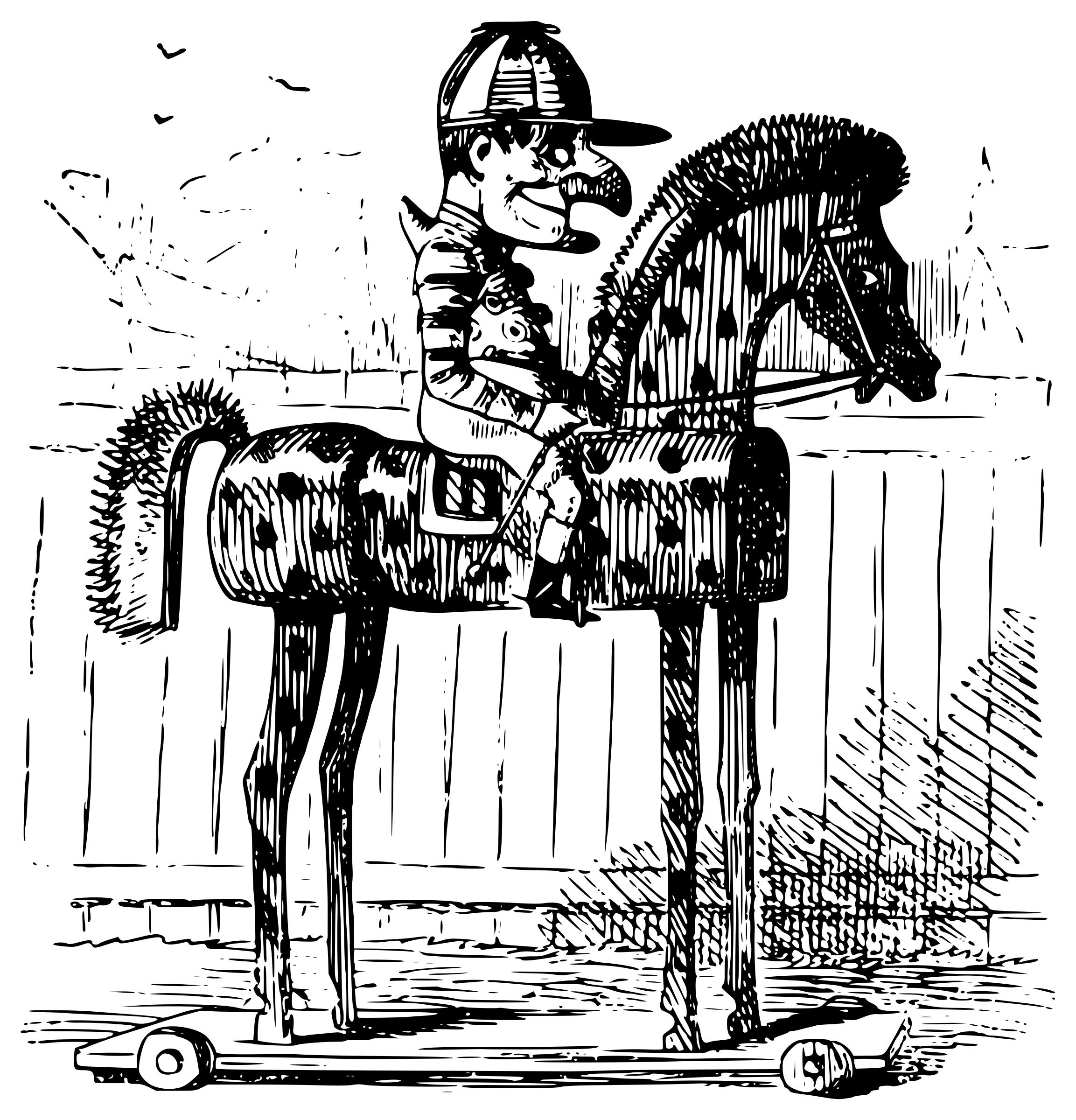 Mr Punch on a wooden horse png