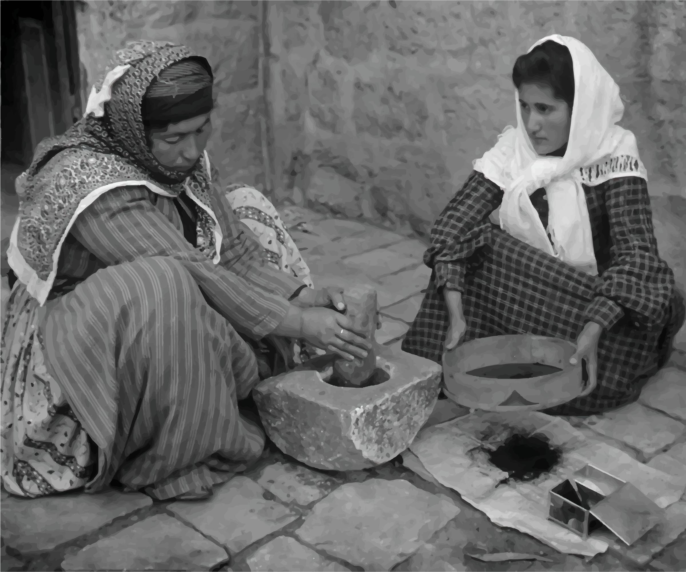 Palestinian Women Grinding Coffee Beans 1905 png