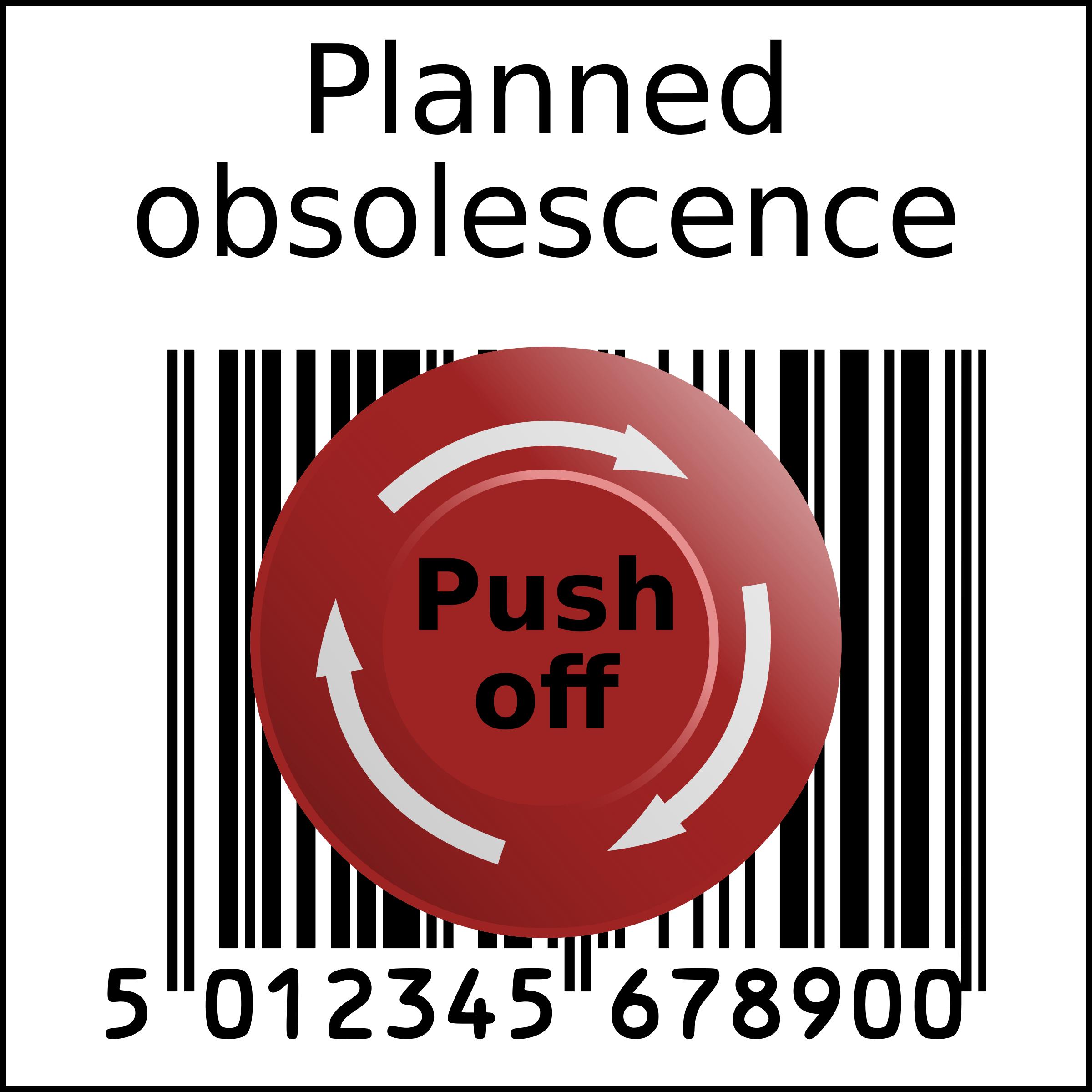 Planned obsolescence barcode in squarre with Emergency Push off button png