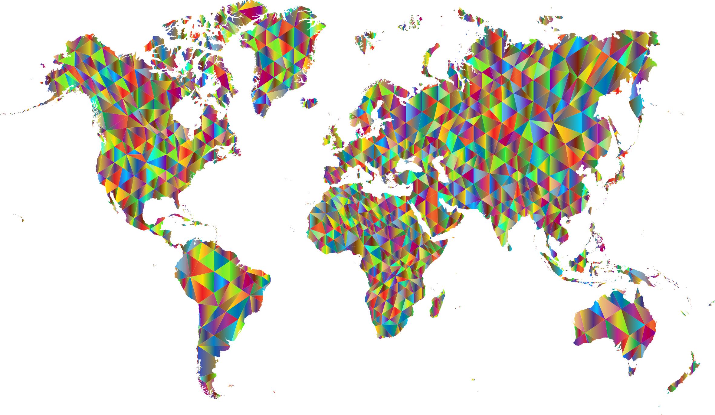 Polychromatic Low Poly World Map png