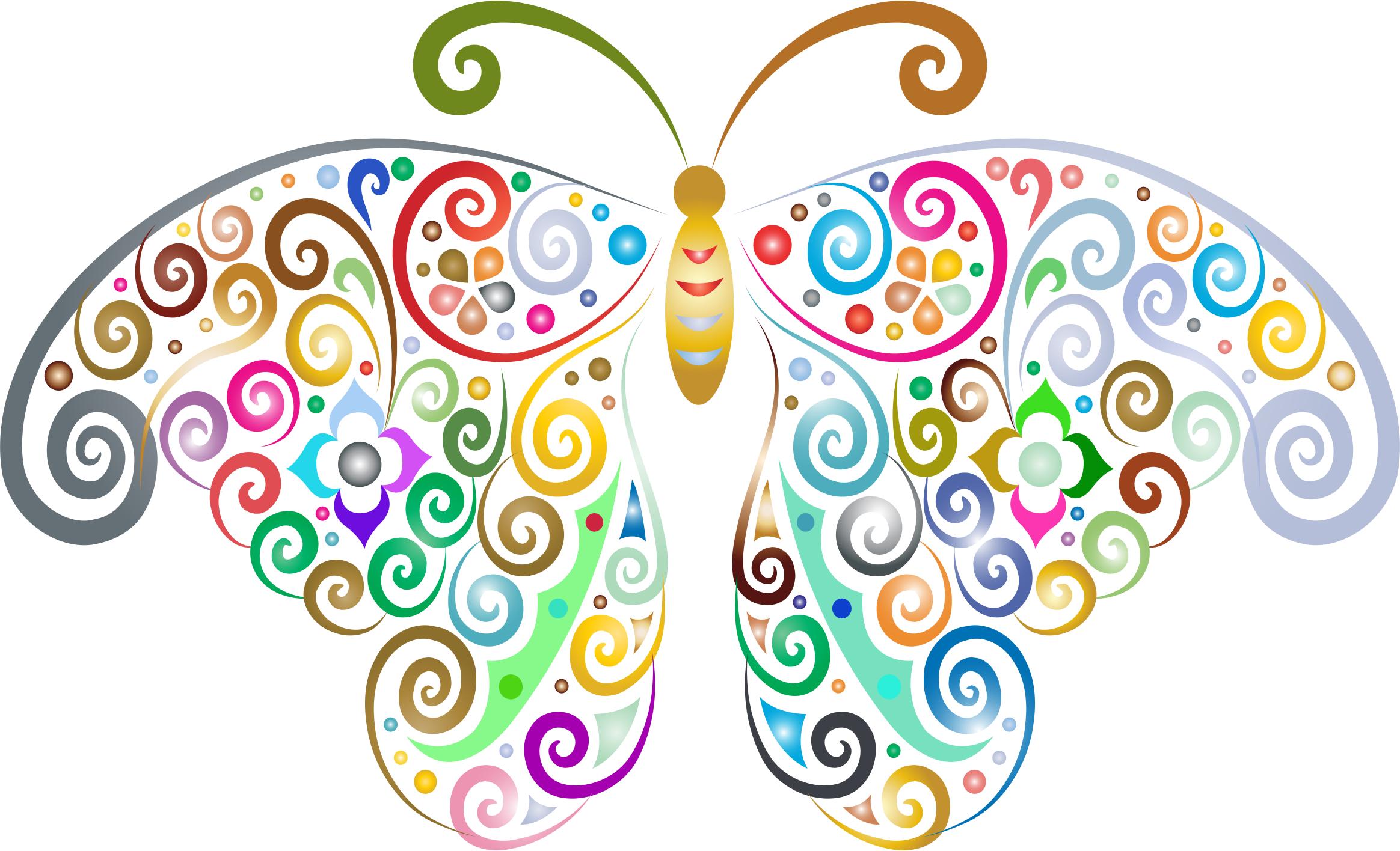 Prismatic Floral Flourish Butterfly Silhouette No Background png