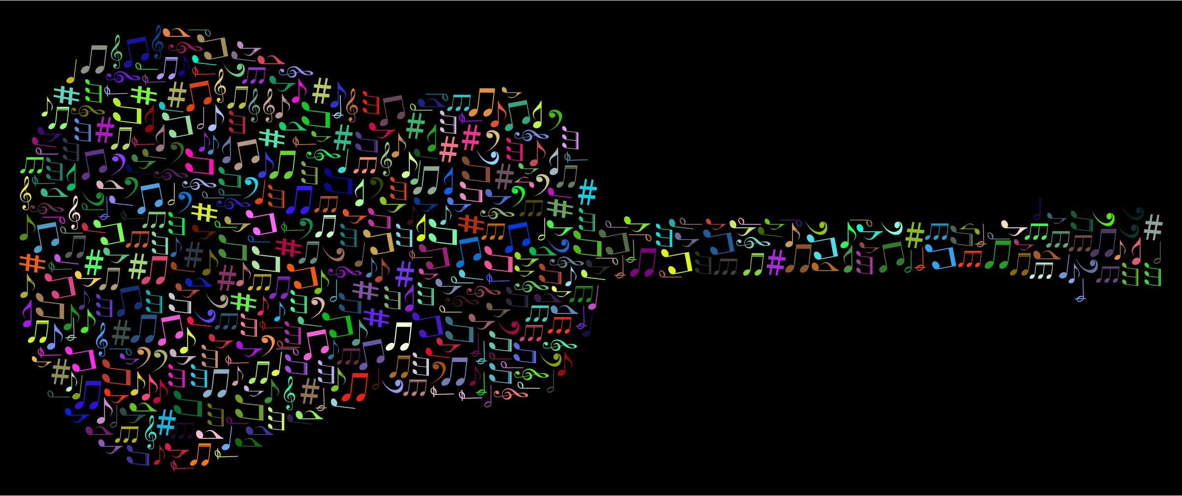 Prismatic Musical Notes Old Fashioned Guitar png