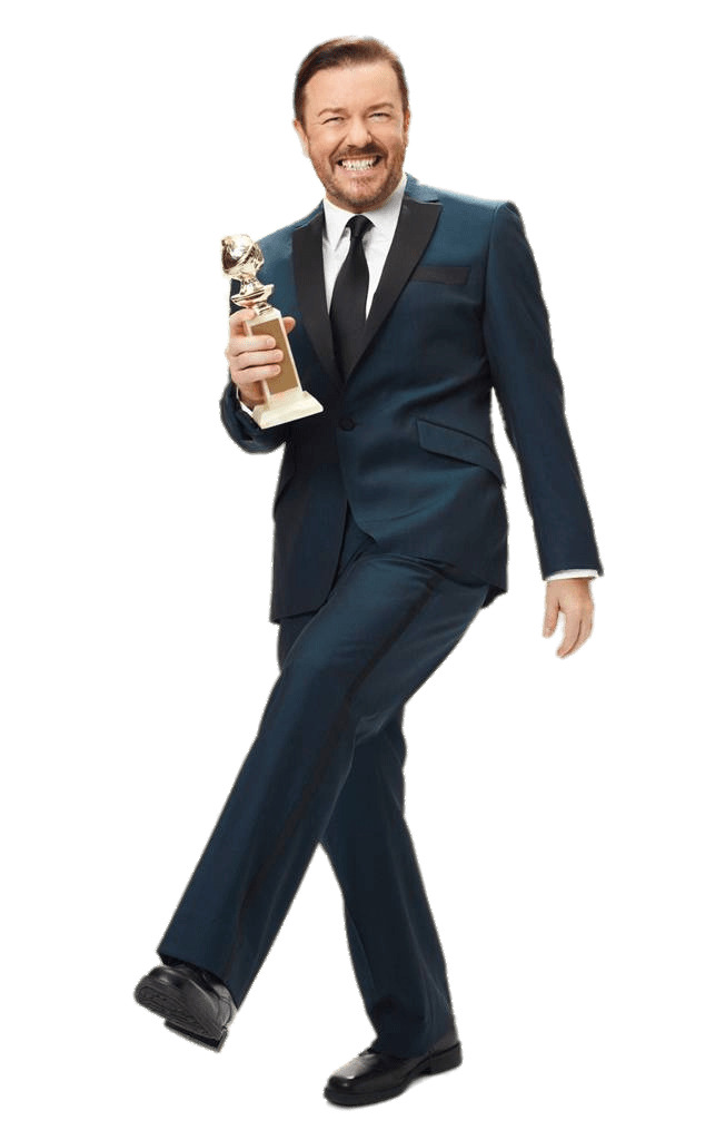 Ricky Gervais Holding Golden Globe icons