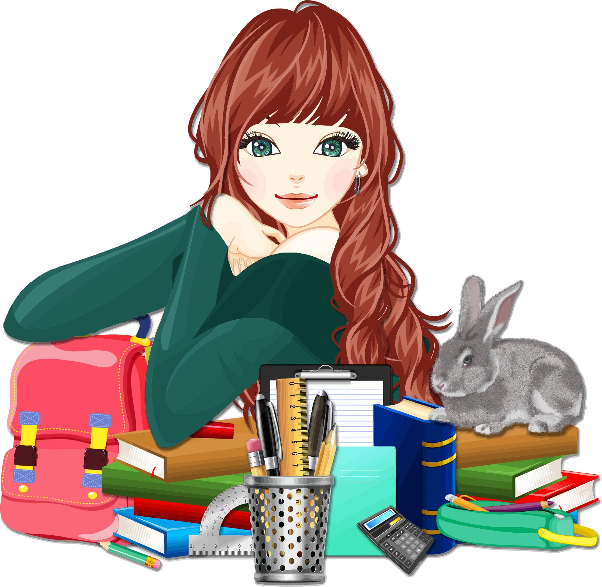 School Girl With Rabbit 2 png