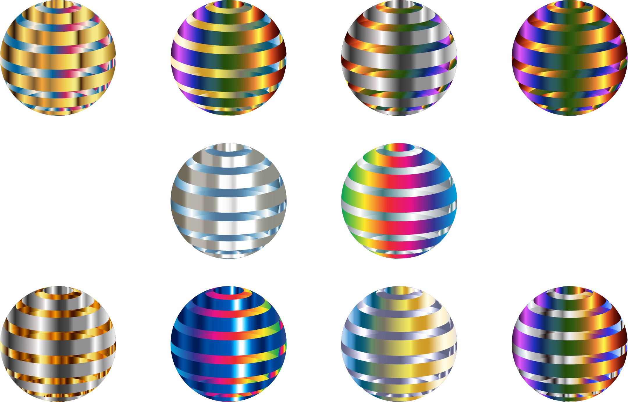 Set Of 10 Shiny Metallic 3D Spheres png