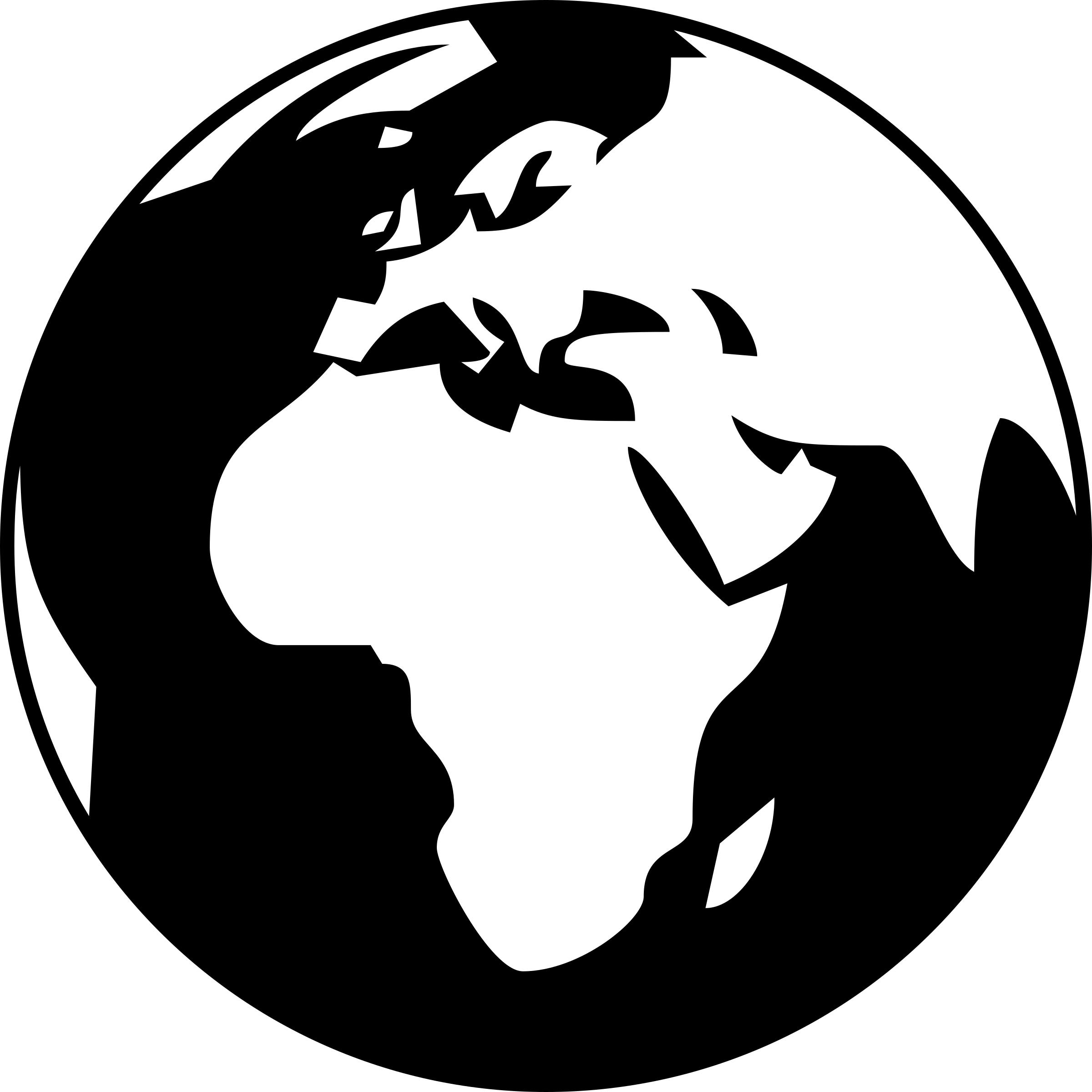 Simple globe showing Africa, Asia and Europe in black and white png