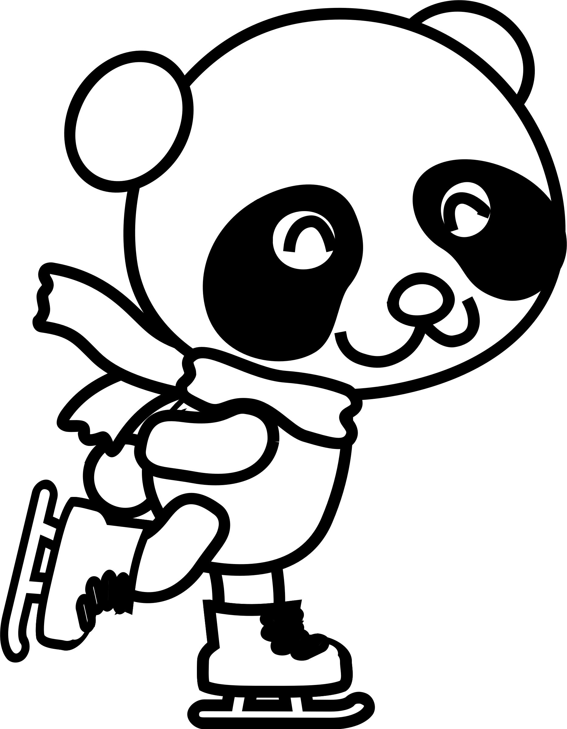 Skating Panda Coloring Page PNG icons