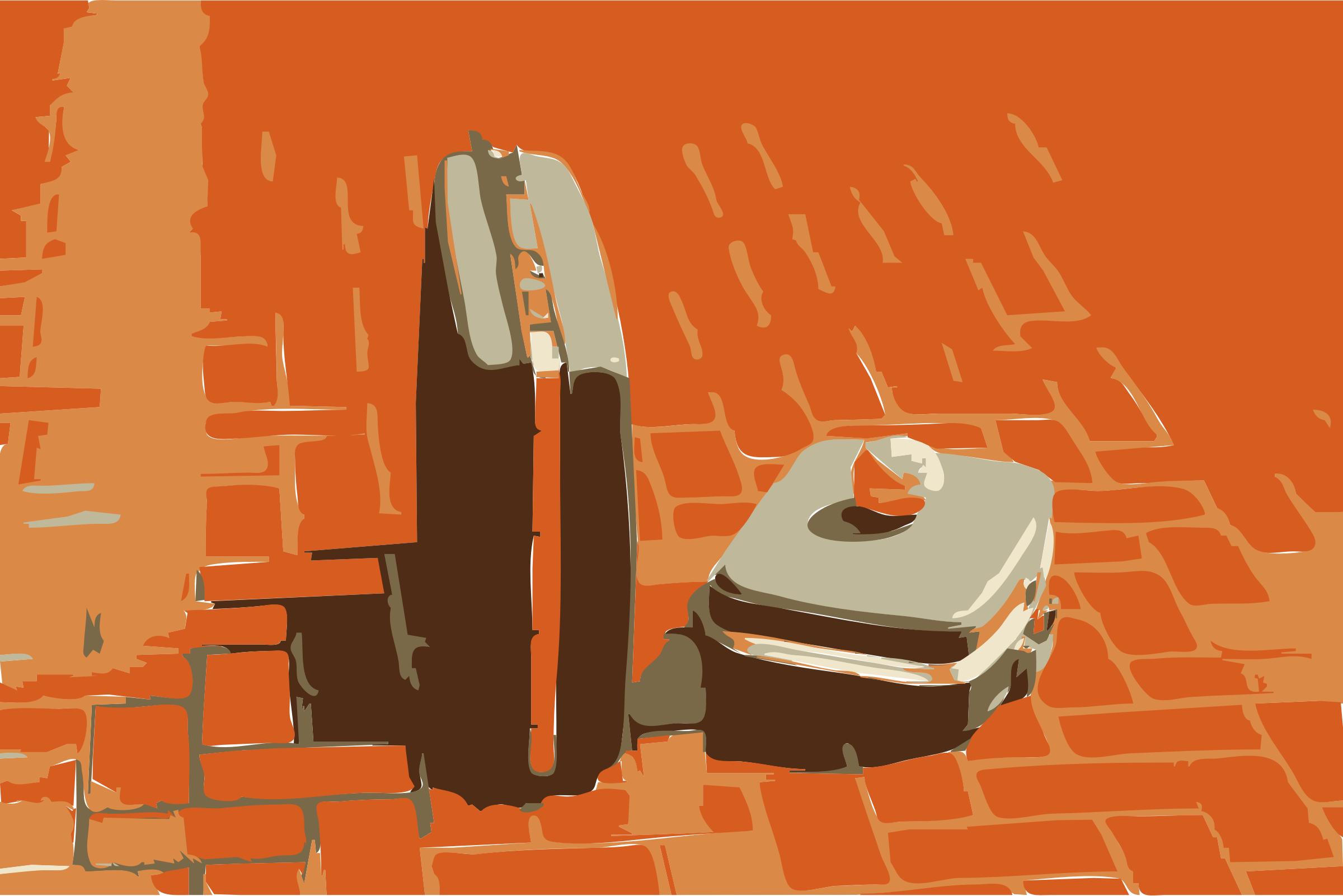 Suitcases and Yarn With Brick Texture icons