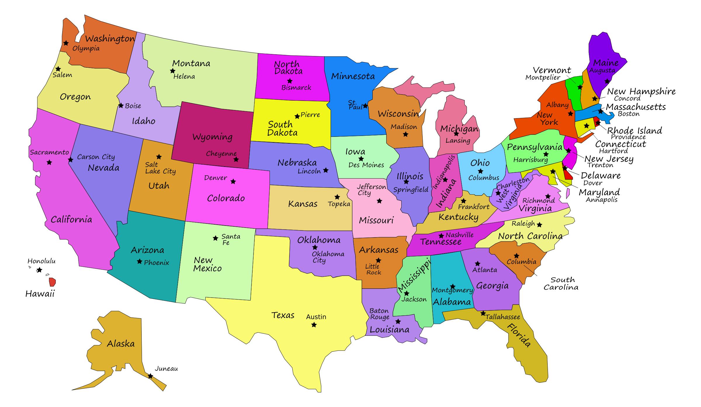 United States Map With Capitals And State Names Icons Png Free