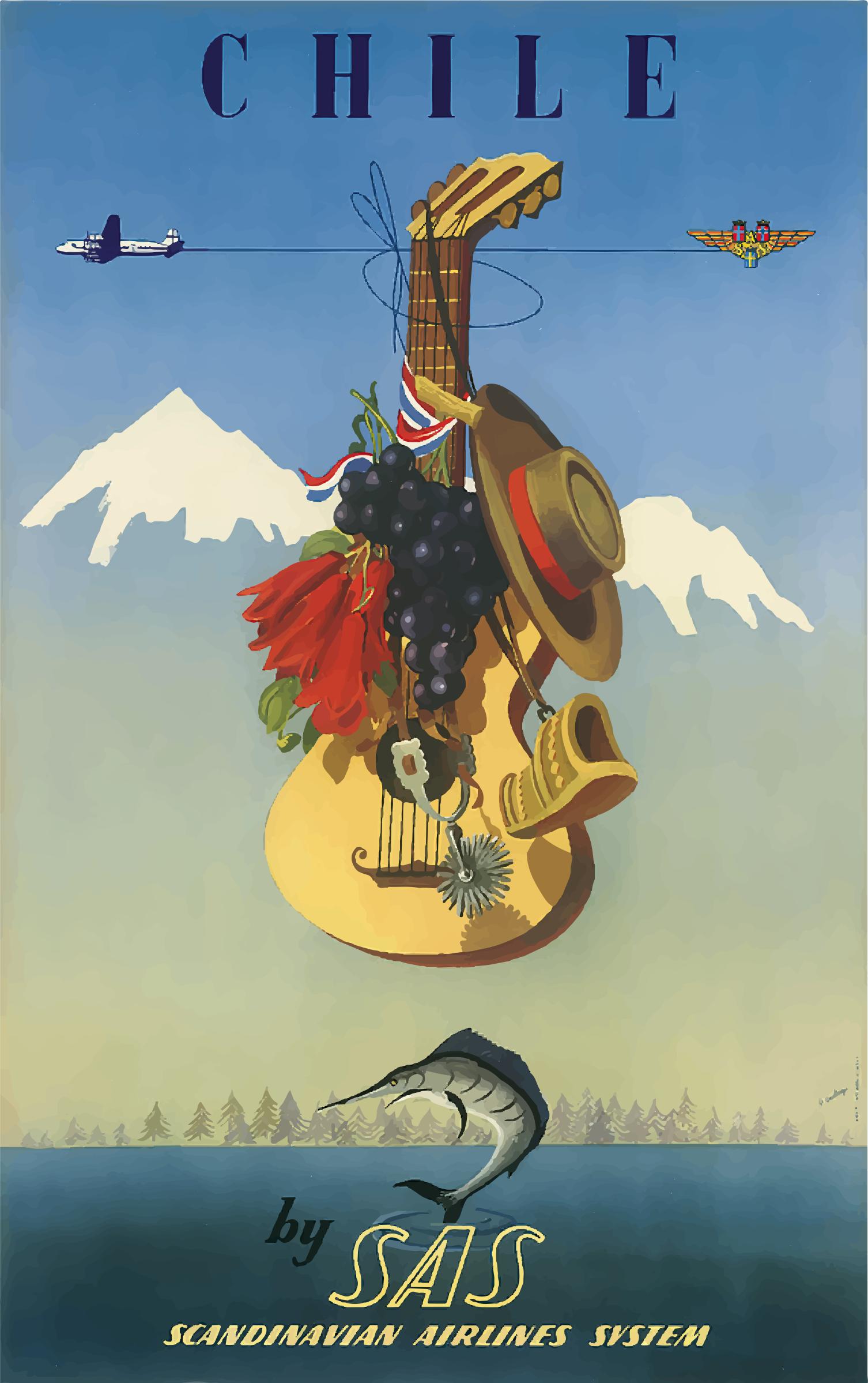 Vintage Travel Poster Chile icons