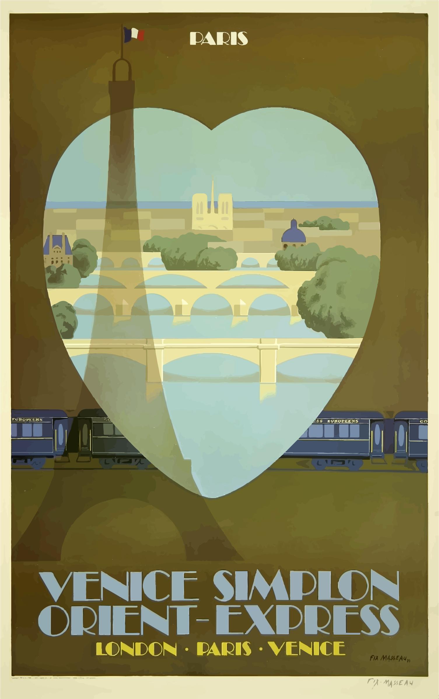 Vintage Travel Poster Paris France Orient Express png