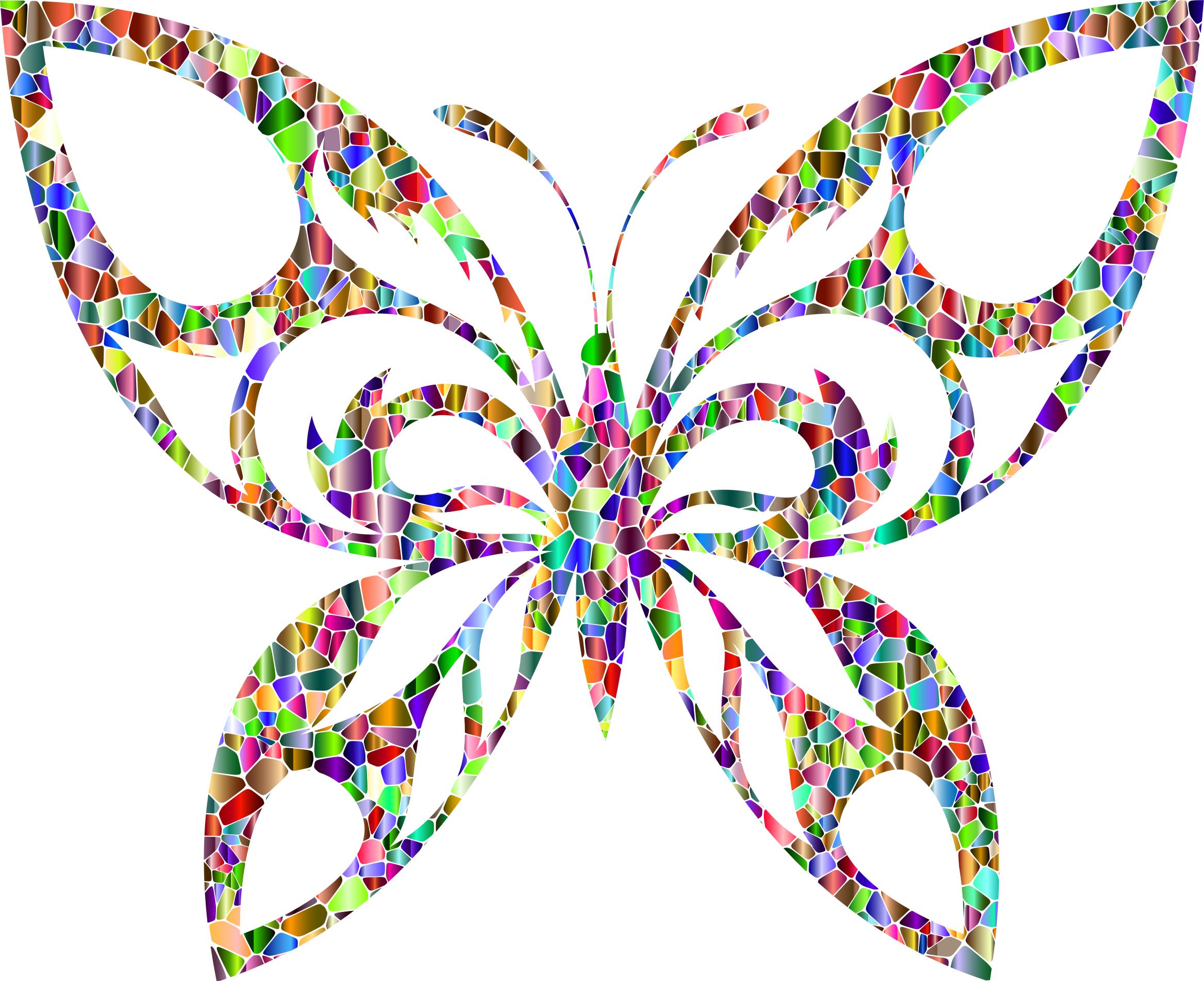 Vivid Polychromatic Tiled Tribal Butterfly Silhouette PNG icons