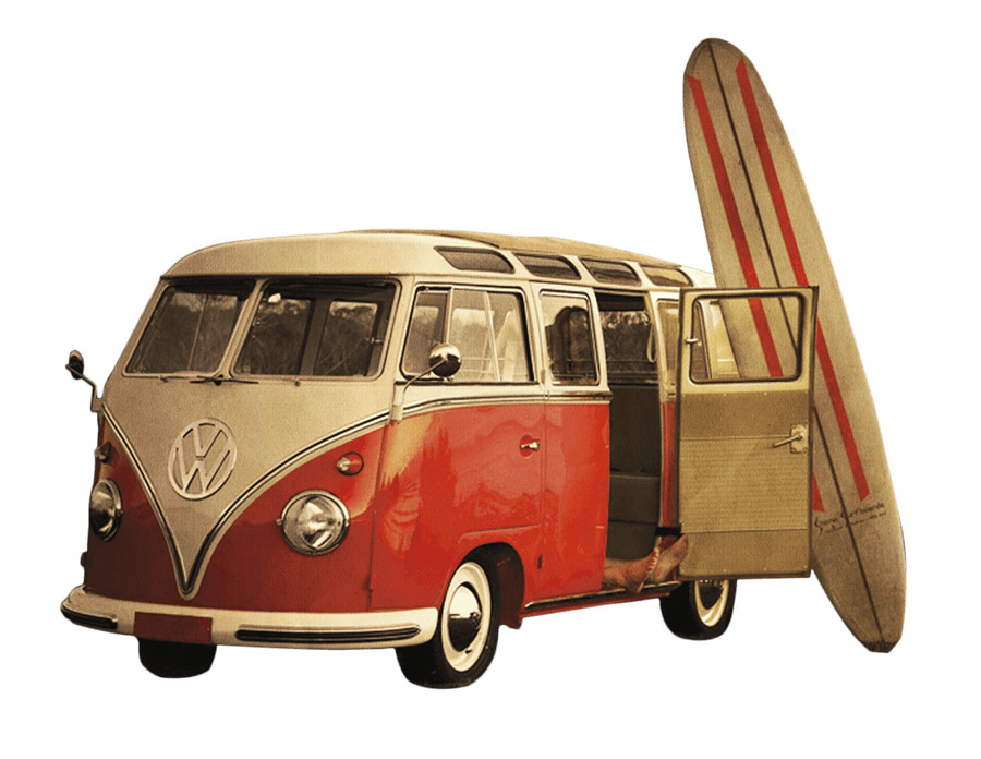 Volkswagen Camper Van and Surf Board png icons