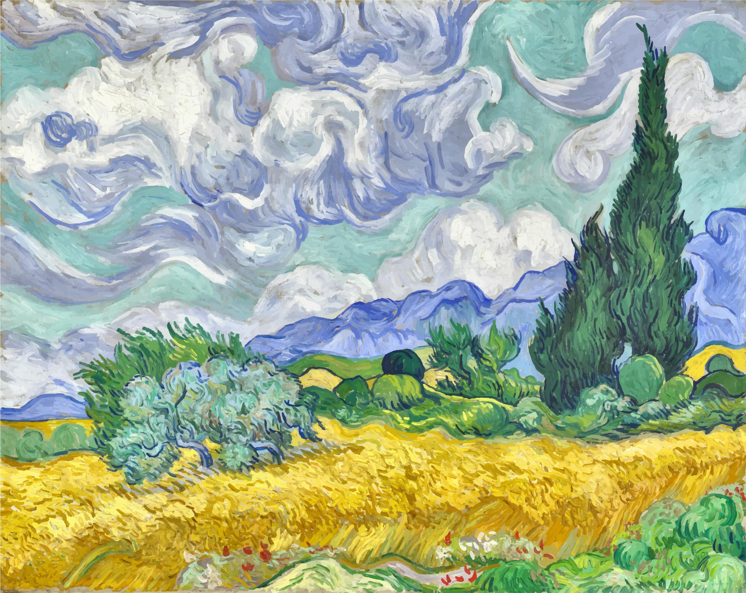 Wheat Field with Cypresses Vincent Van Gogh Contrast Enhanced png