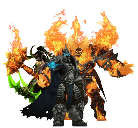 World Of Warcraft Group Of Characters With Fire icons