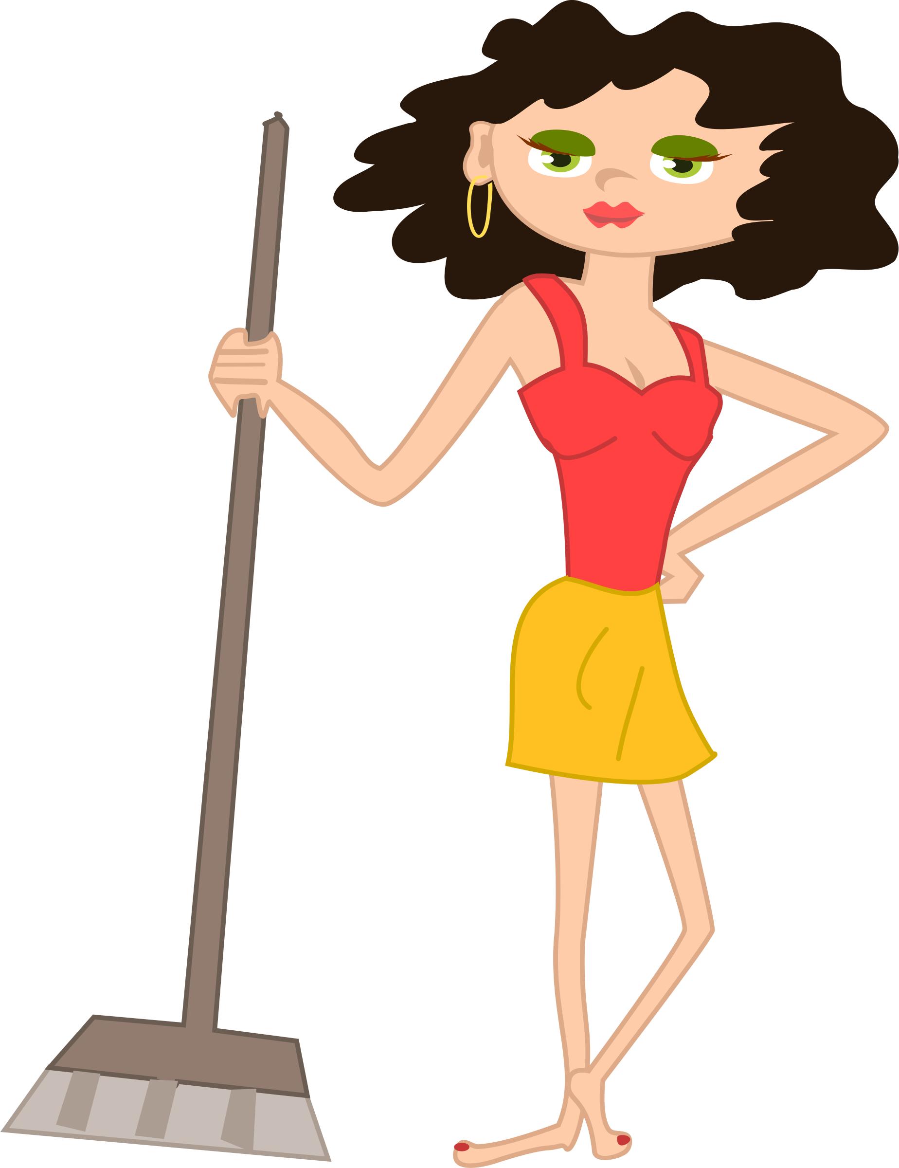 young housekeeper girl with broomstick PNG icons