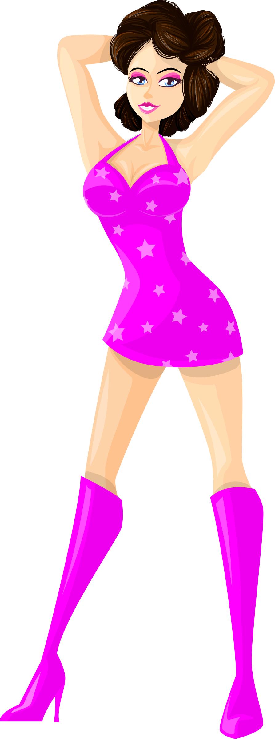 Young lady 2 (brown hair, light skin, starry dress #6) png
