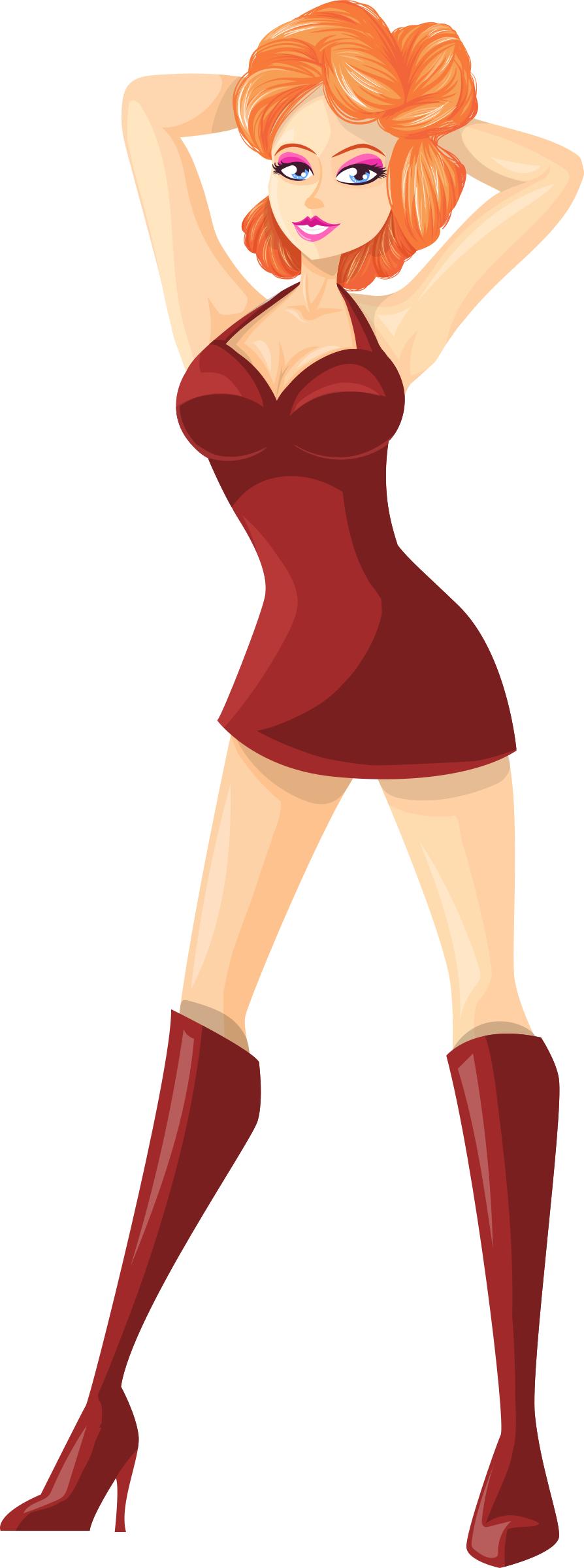 Young lady 2 (redhead, light skin, plain dress #5) PNG icons