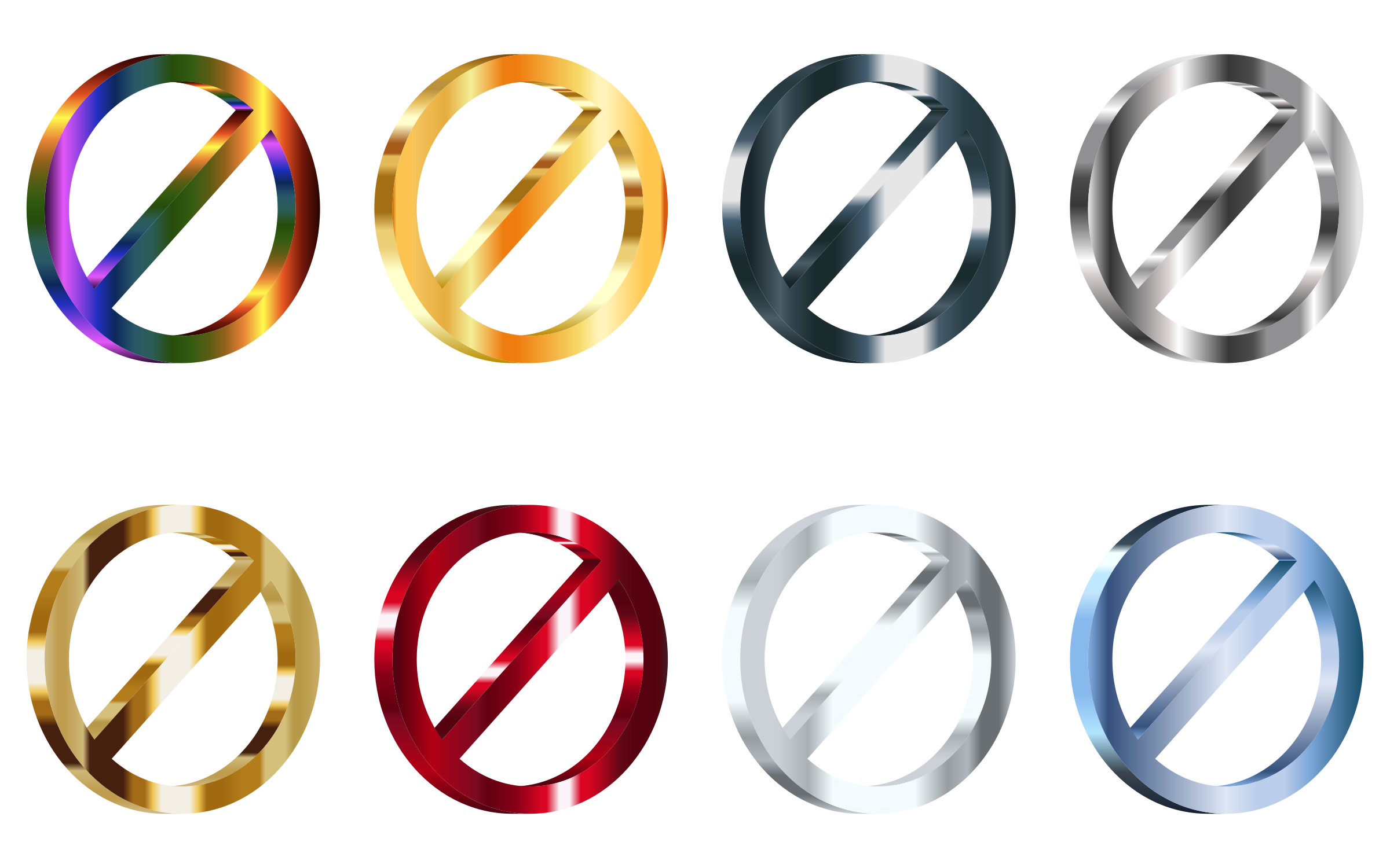 3D Shiny Metallic No Signs (Set Of 8) SVG Clip arts
