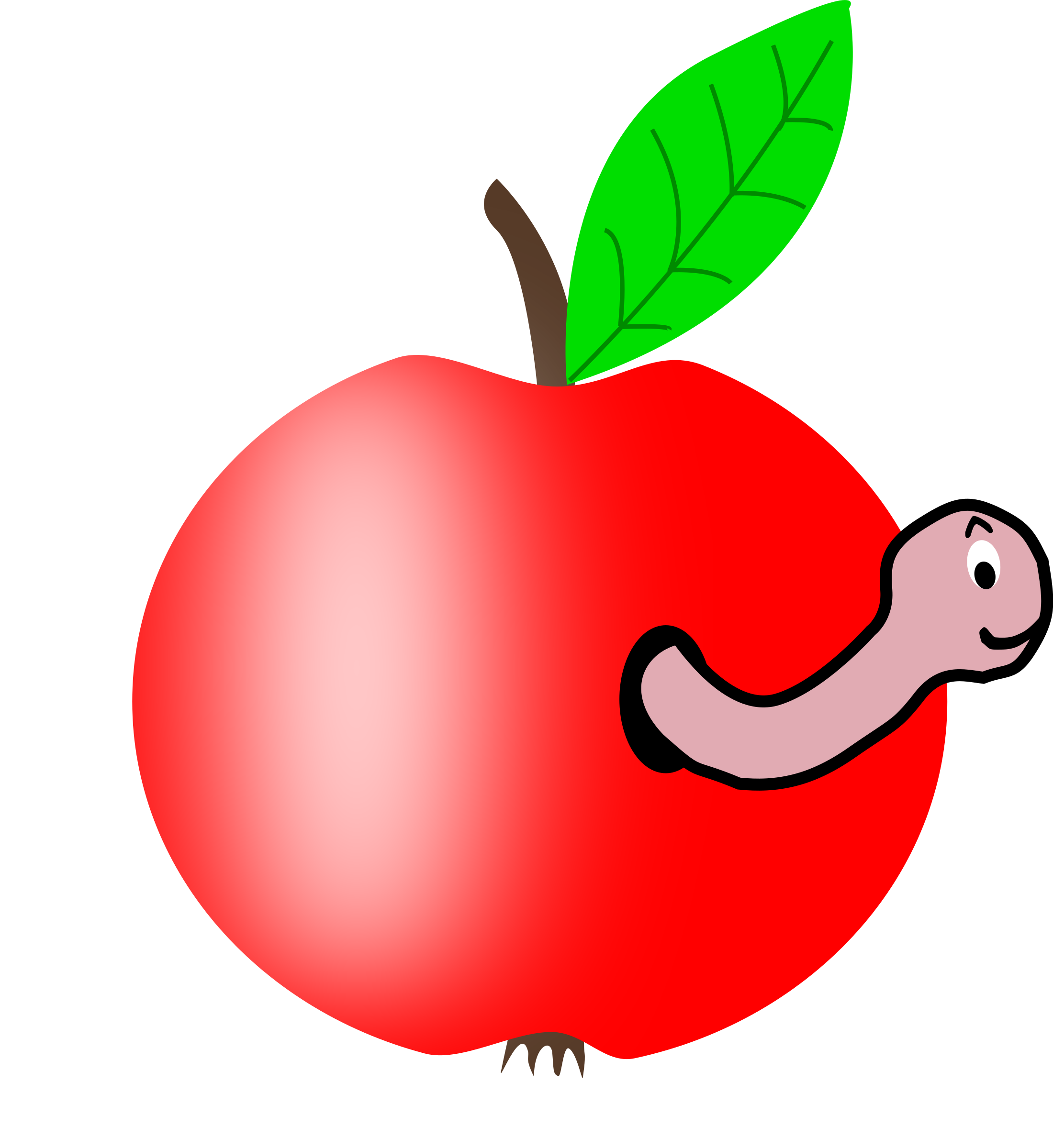 Apple Red with a Green Leaf with funny Worm SVG Clip arts